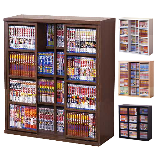 スライド本棚スライド式コミック本ラック 書棚 書斎 キッズ 子供 木製