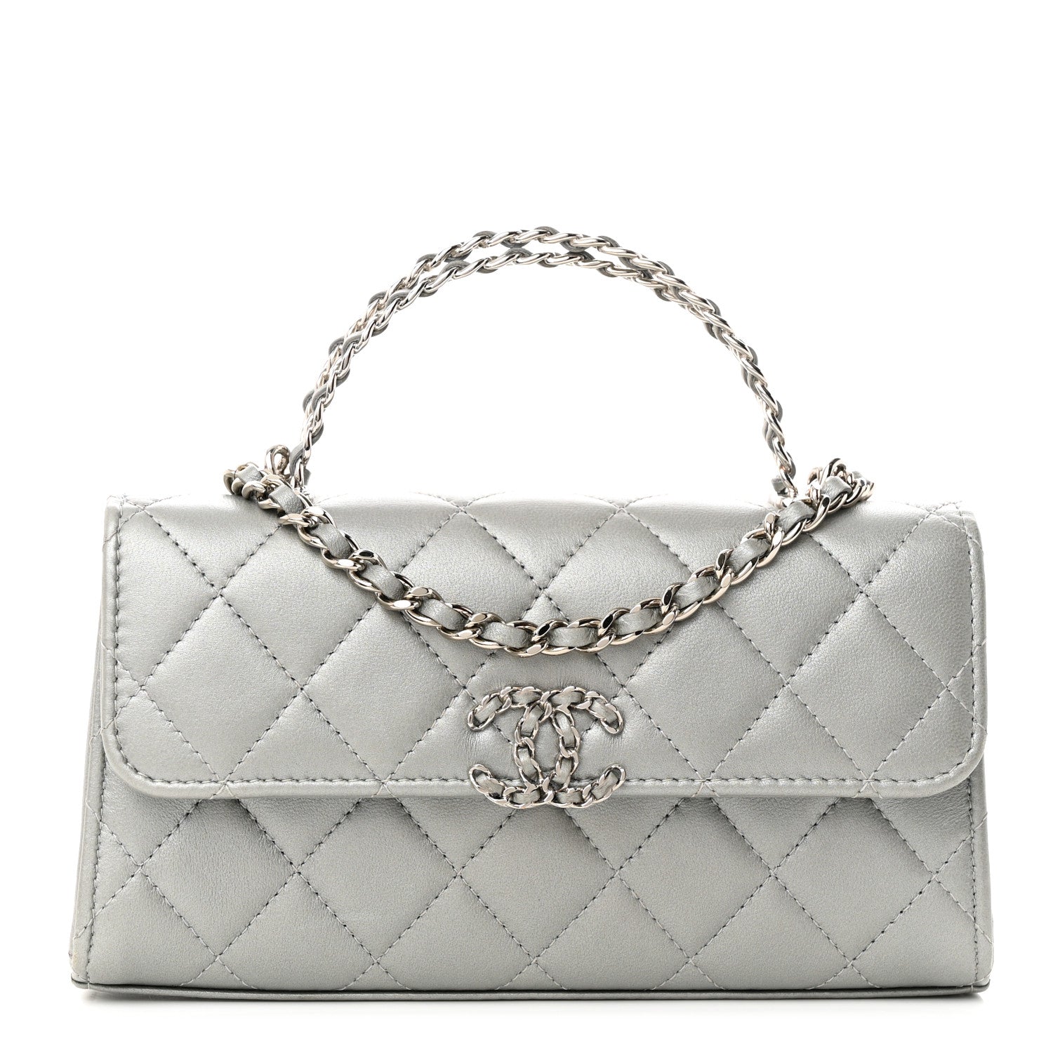 Chanel Lambskin Quilted Chain Top Handle Phone Holder With Chain