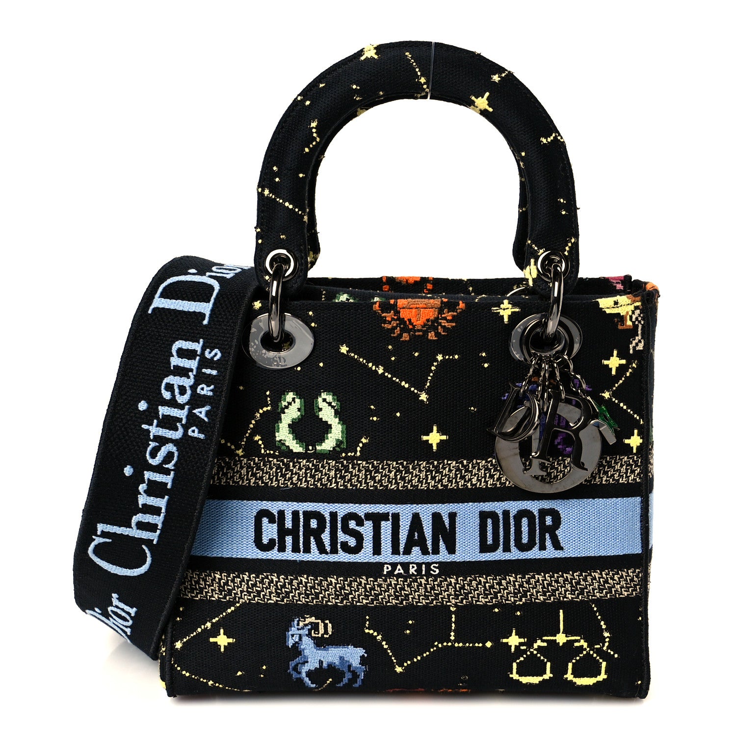 Christian Dior Canvas Pixel Zodiac Embroidered Medium Lady D-Lite