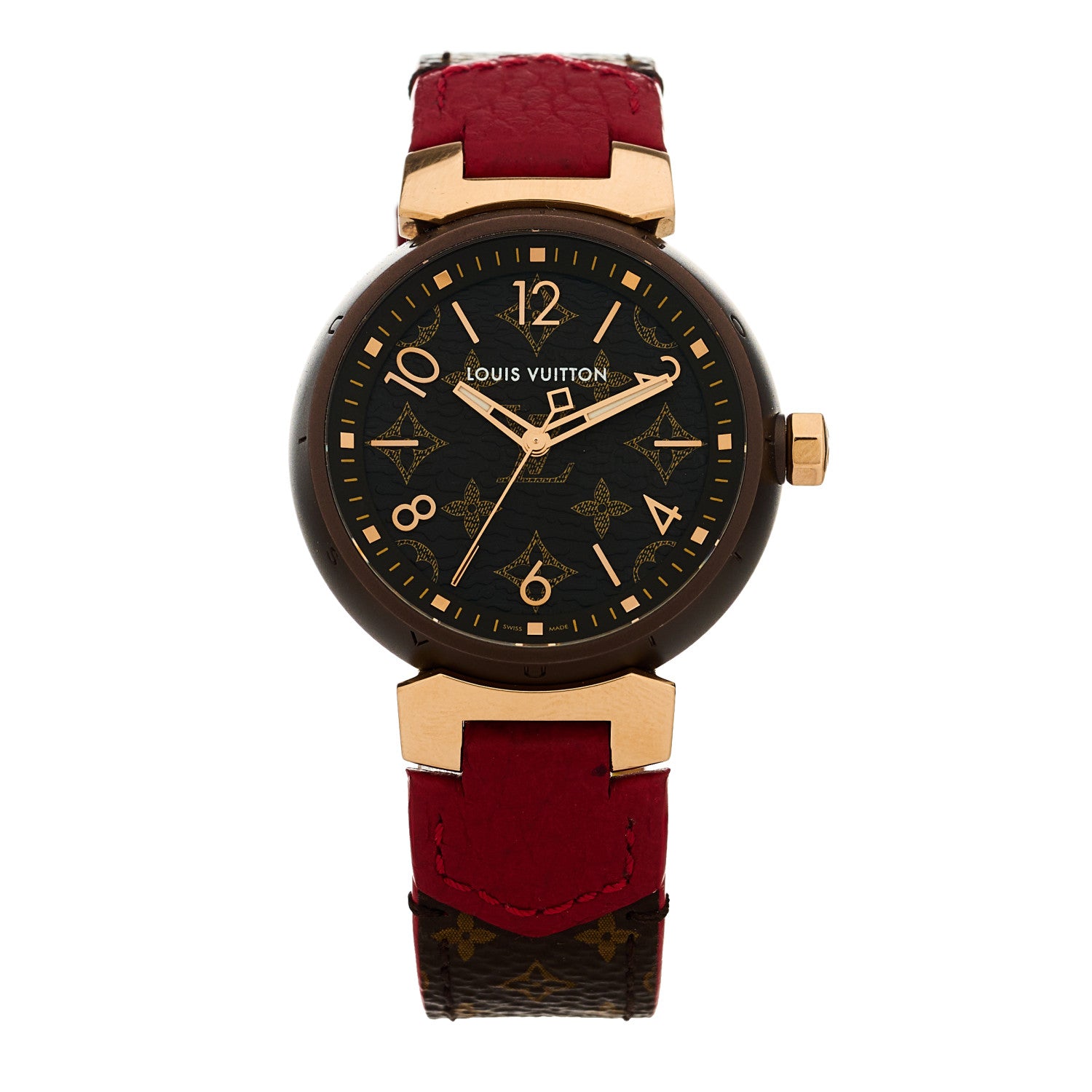 Louis Vuitton Stainless Steel 18K Rose Gold Monogram 34mm Tambour