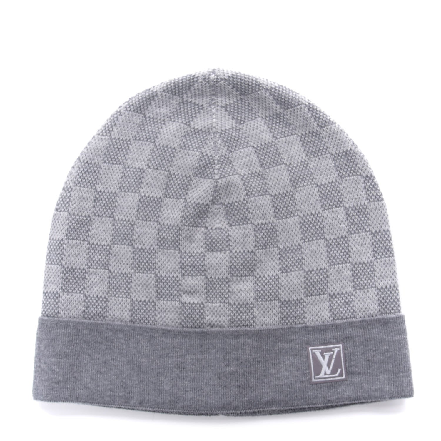 Louis Vuitton Wool Bonnet Petit Damier Beanie Hat Grey 624960