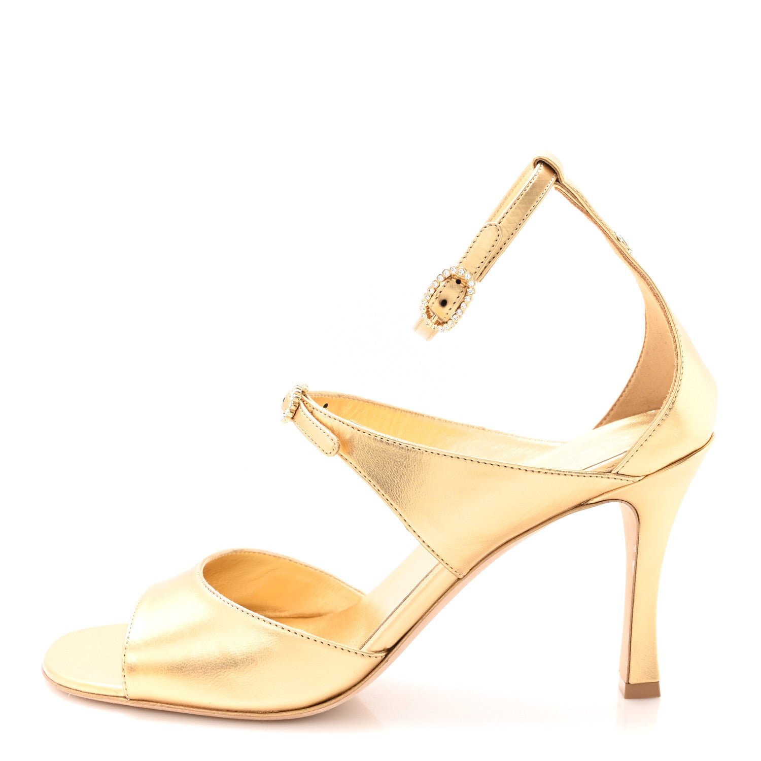 Chanel Metallic Lambskin Crystal CC Strappy Sandal 39 Gold 1796522