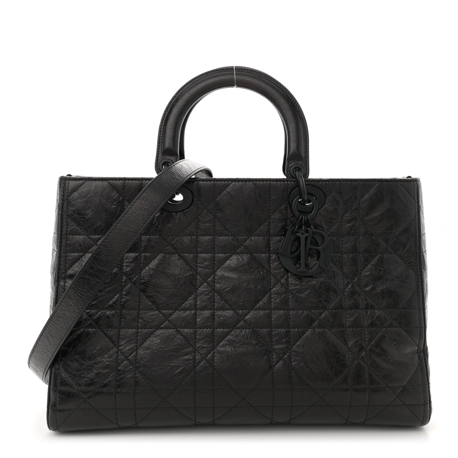 Christian Dior Crinkled Calfskin Large Lady D-Sire Tote Black
