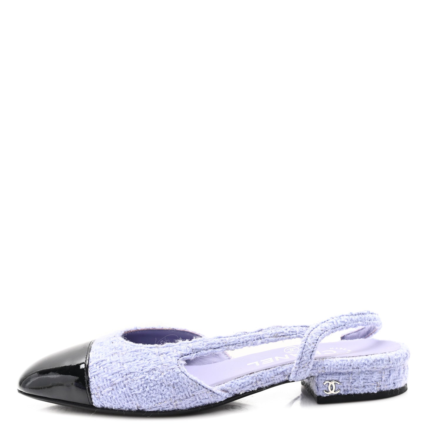 Chanel Tweed Cap Toe CC Slingback Flat 35.5 Lilac Black 1745190