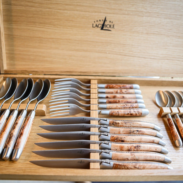 Laguiole 24 Piece Cutlery Set Juniper Wood - Satin Finish - Forge