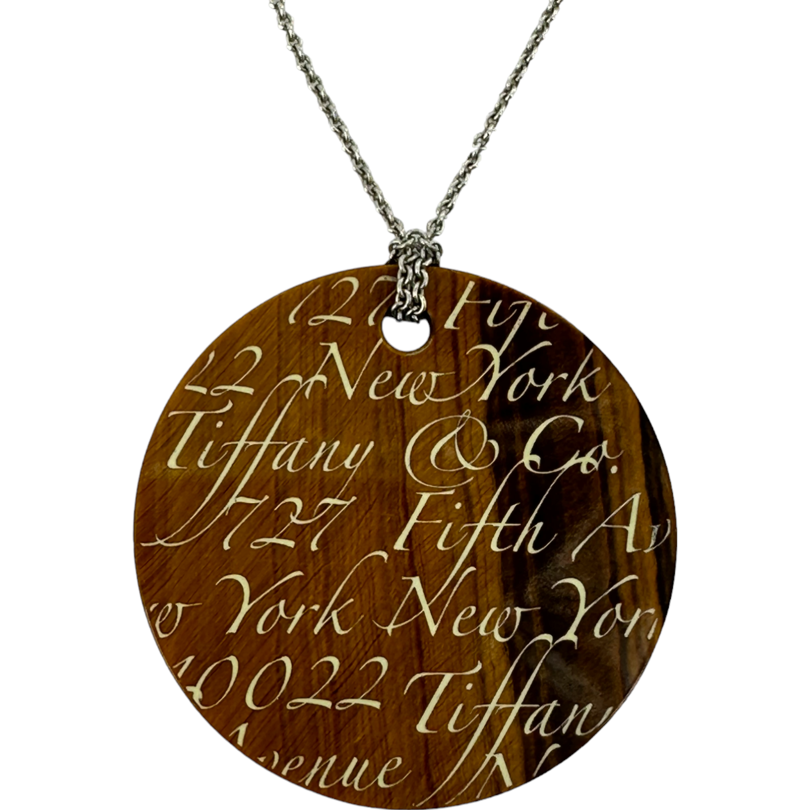 Tiffany & Co. Notes Tiger Eye Round Pendant and Sterling Chain