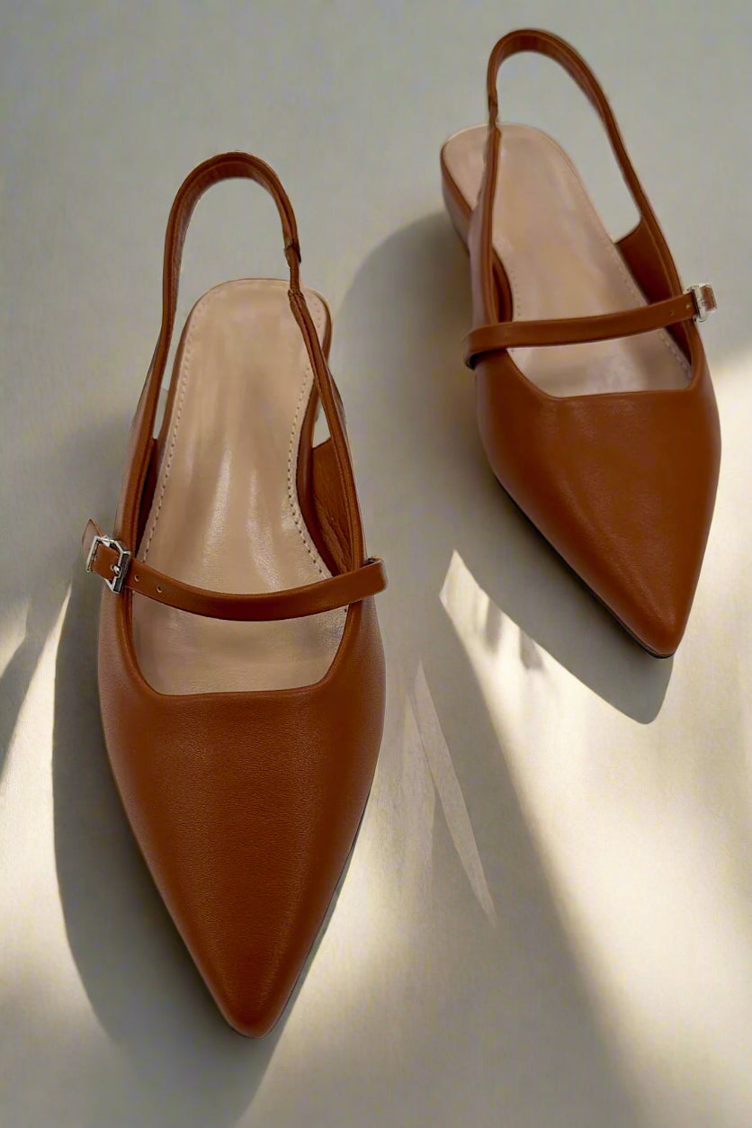 Brown Pointy-toe Slingback Flats – Hips Apparel