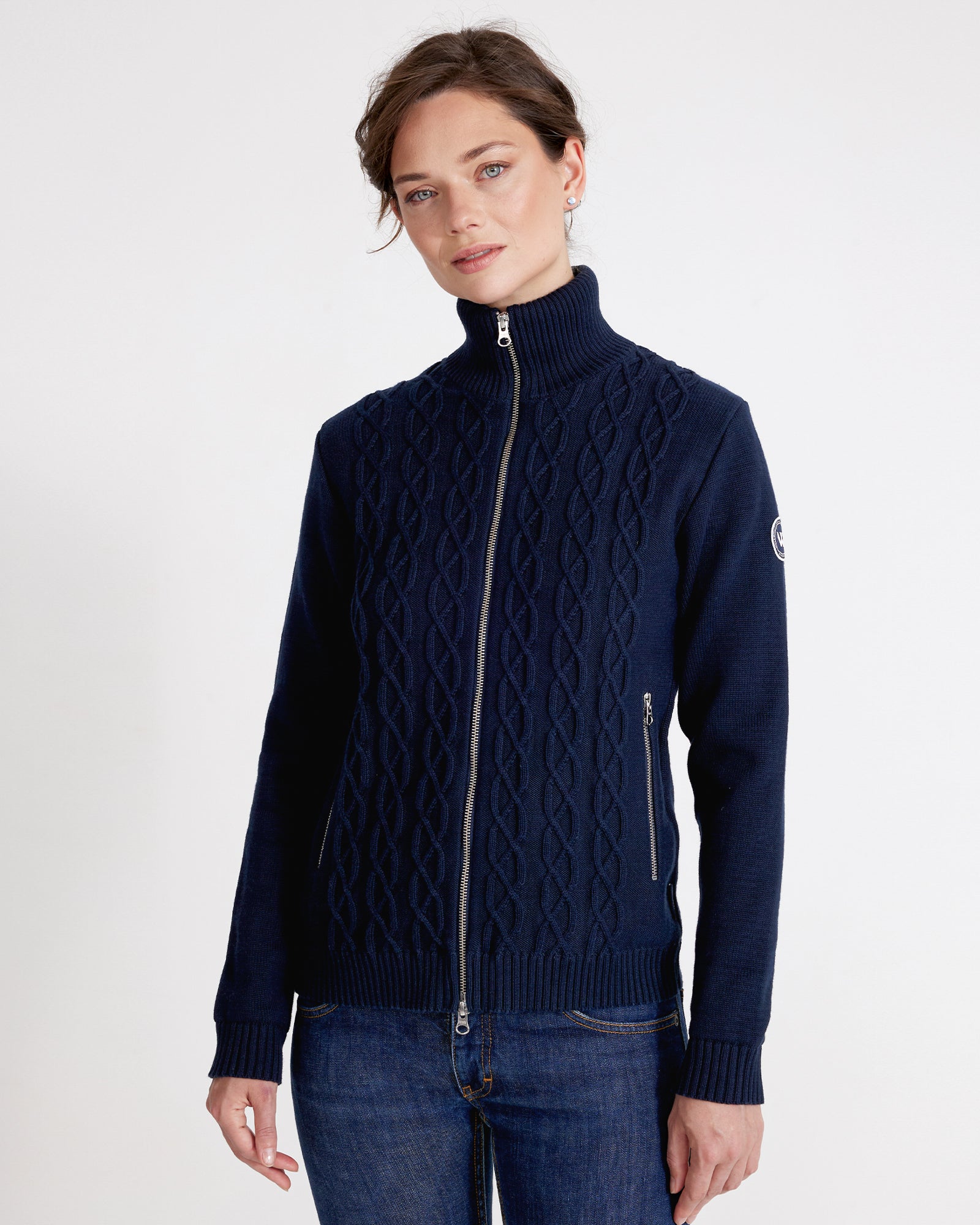 Marianne Full Zip Windproof Sweater- Navy – Holebrook USA