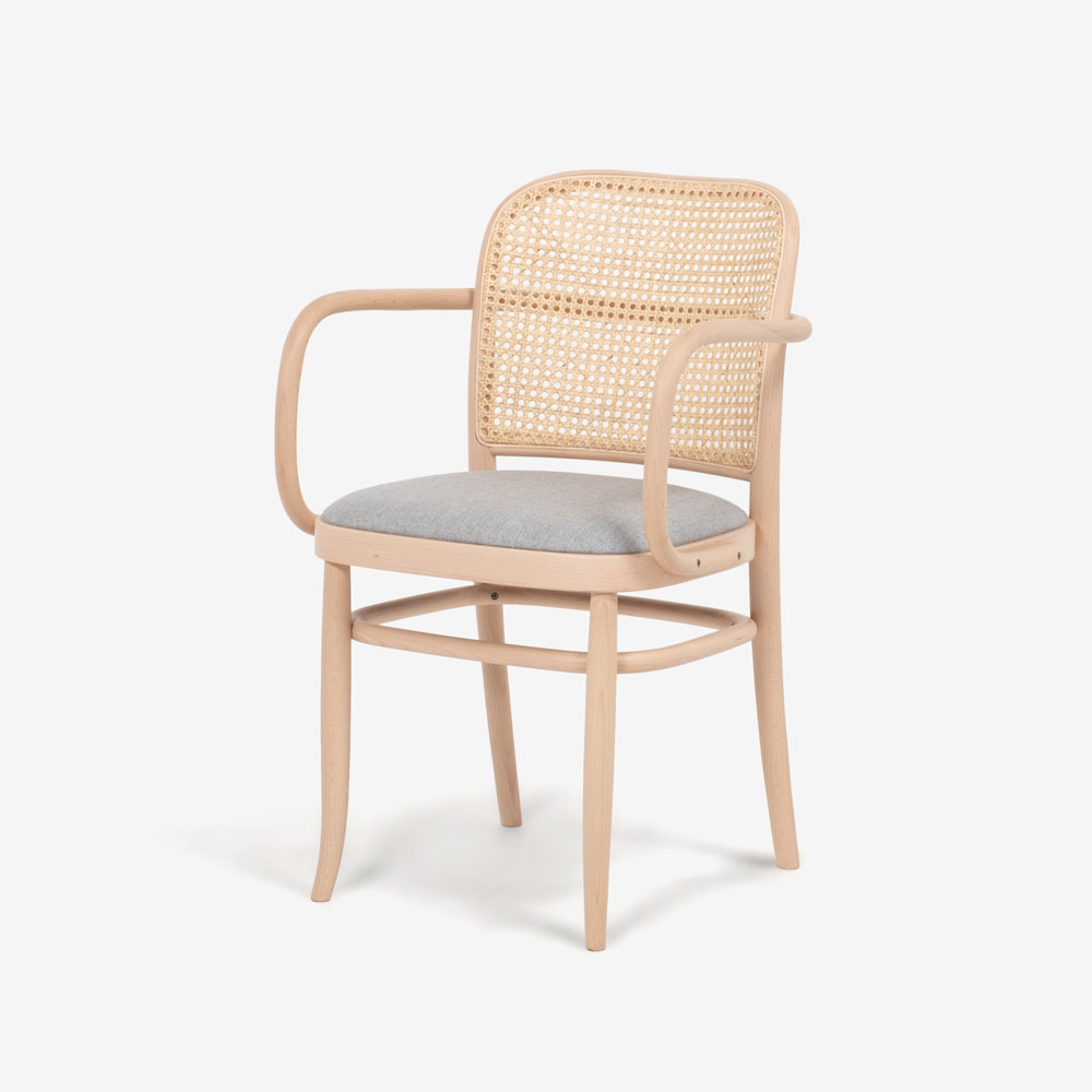 秋田木工 ダイニングチェア（肘付き）「712A-RU」ブナ材 白木塗装色/張