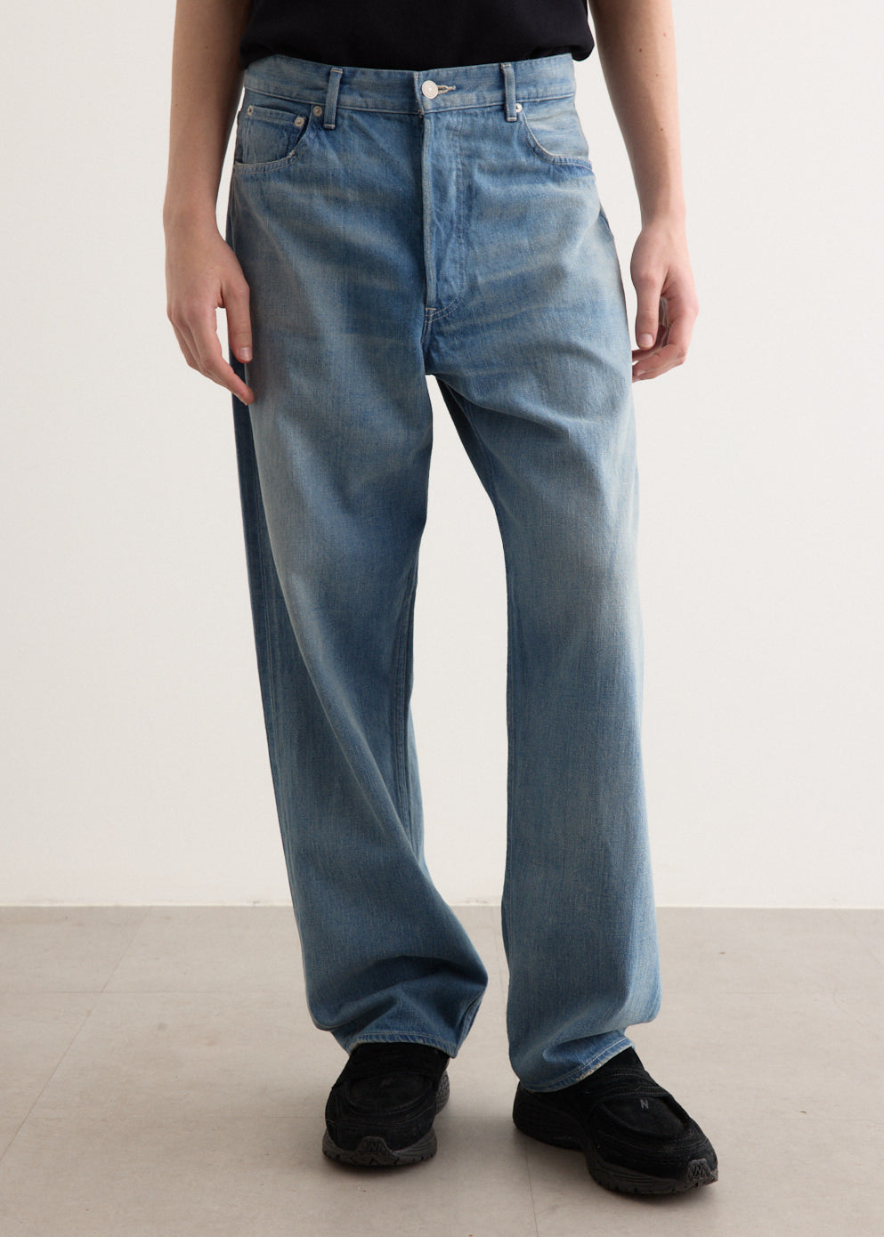 Selvedge Faded Light Denim Wide Pants
