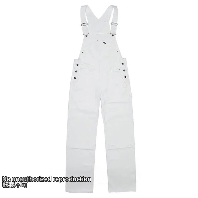 10.5ozホワイトヘリンボン ダブルニーオーバーオール／ホワイト – IRON