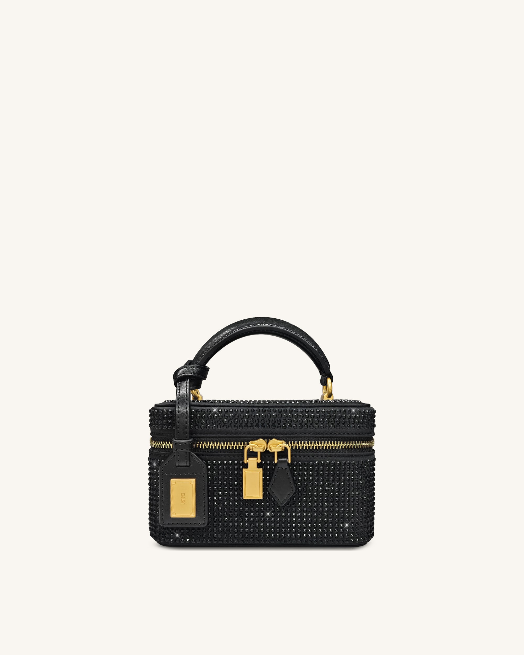 Cleo Artificial Crystal Box Shape Top Handle Bag - Black | JW PEI