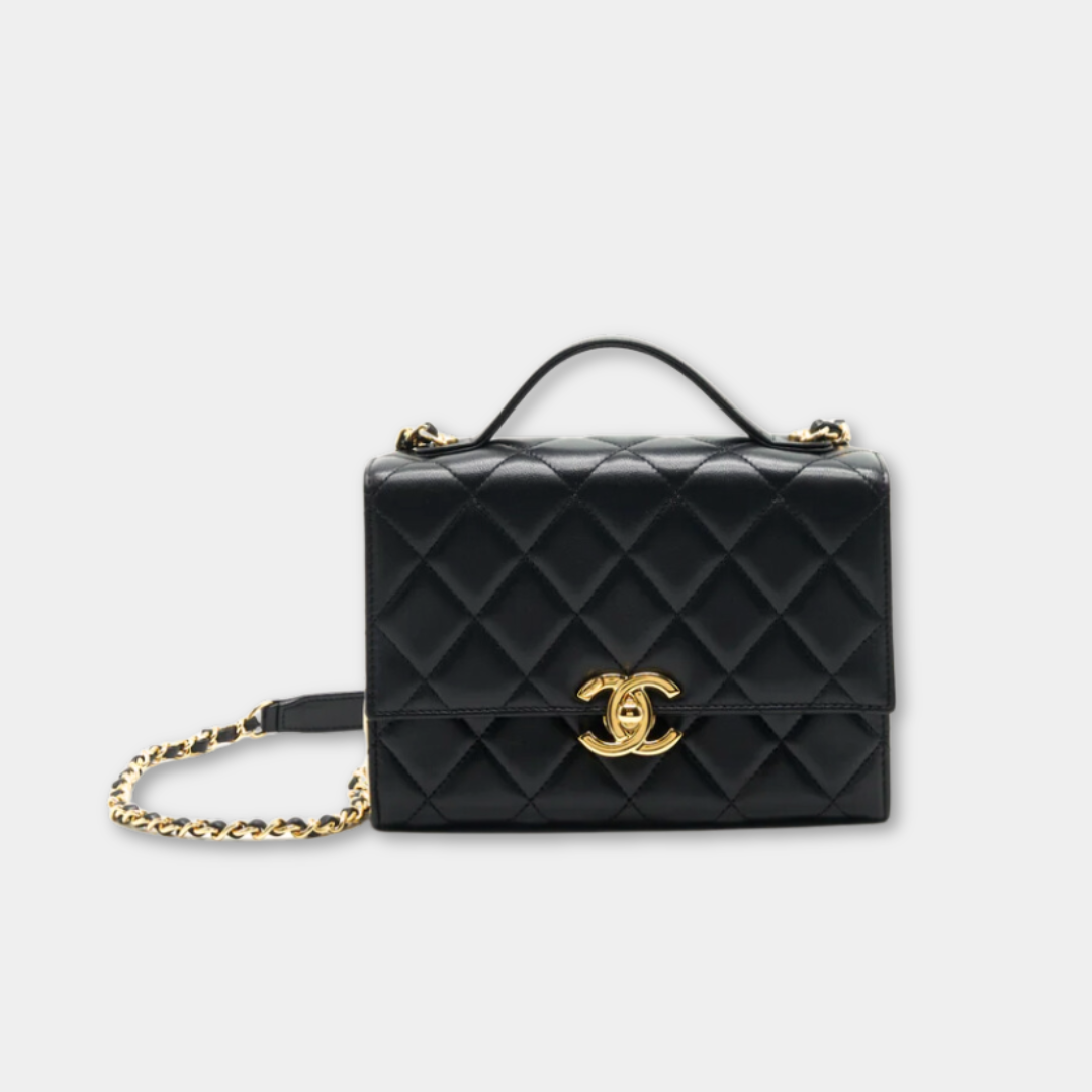Microchipped Chanel Black 21K Gold Mini Flap Bag | Kelly's