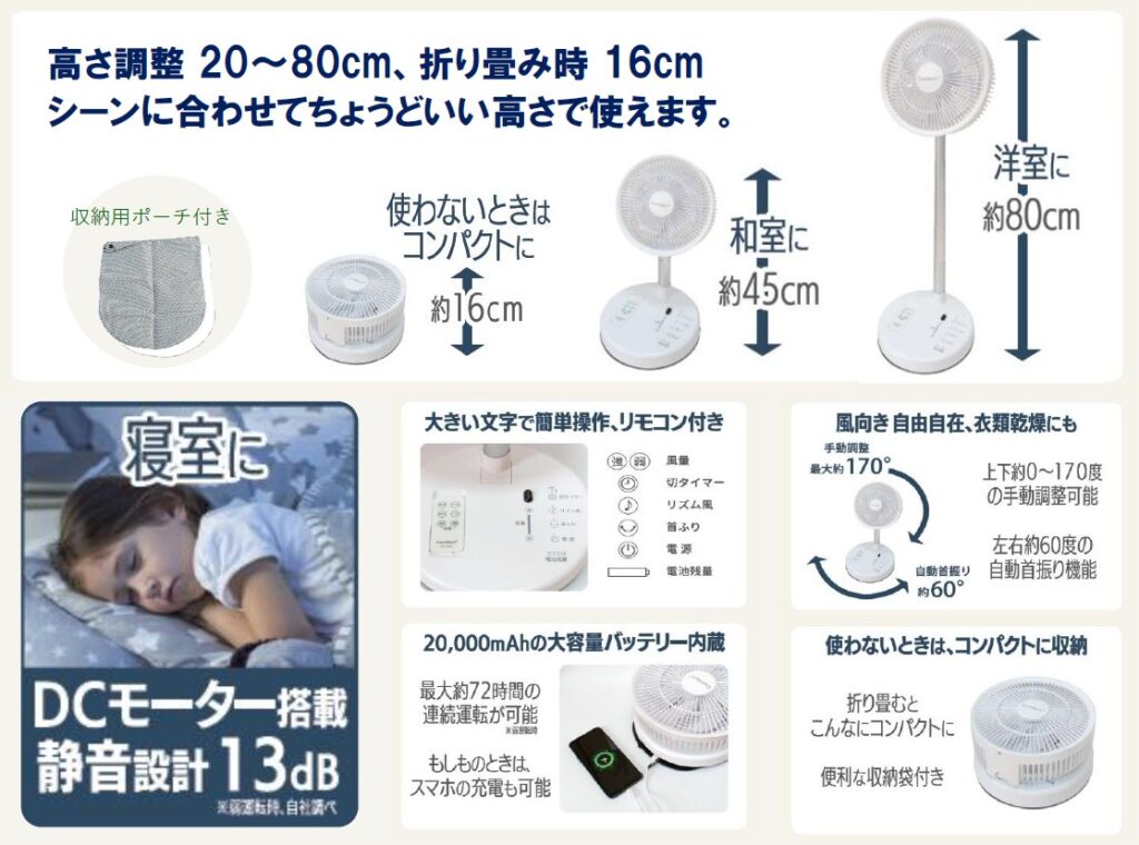 Comfort+ 折り畳み コードレス 静音 リビングファン - 株式会社
