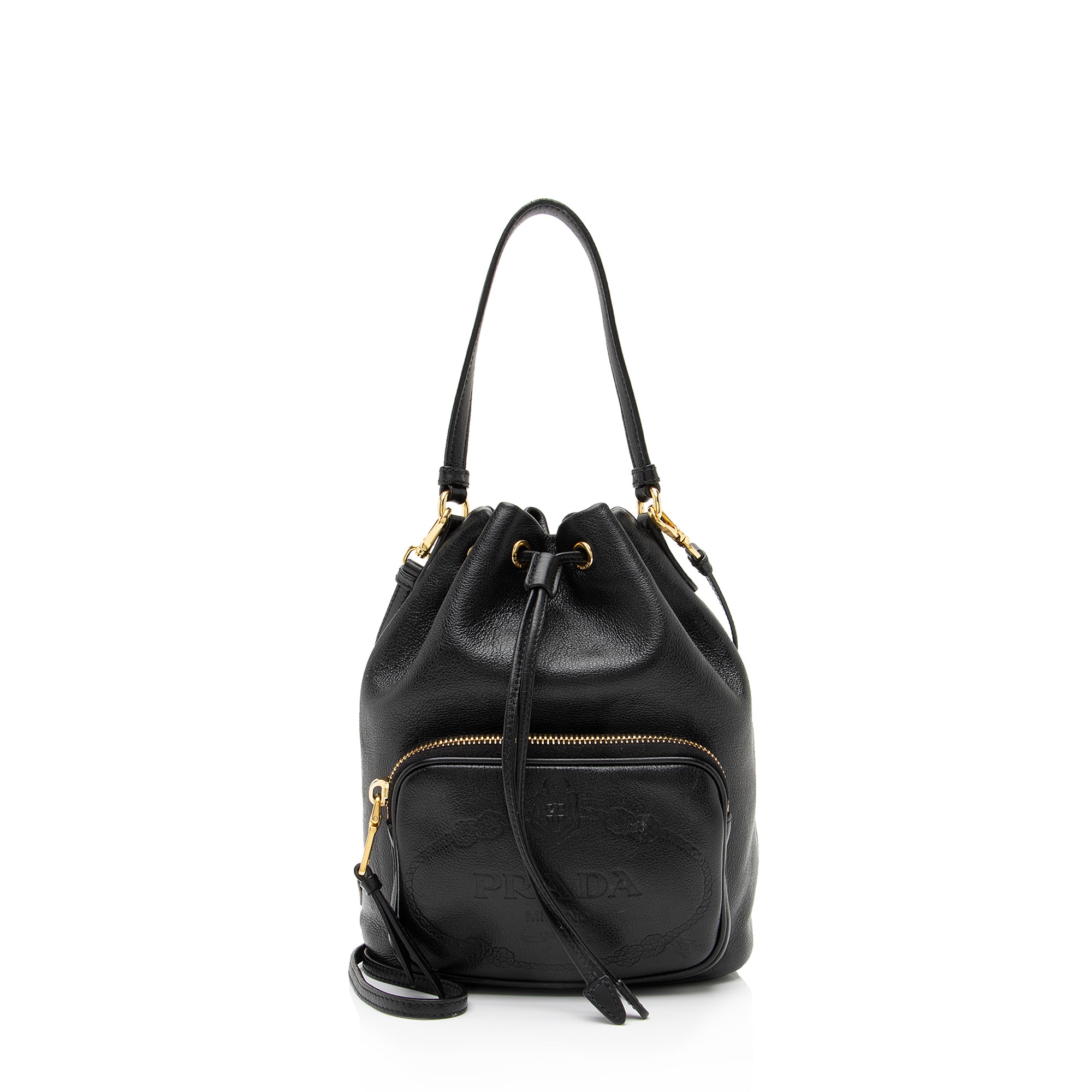 Prada Glace Calf Logo Secchiello Mini Bucket Bag (SHF-23357)