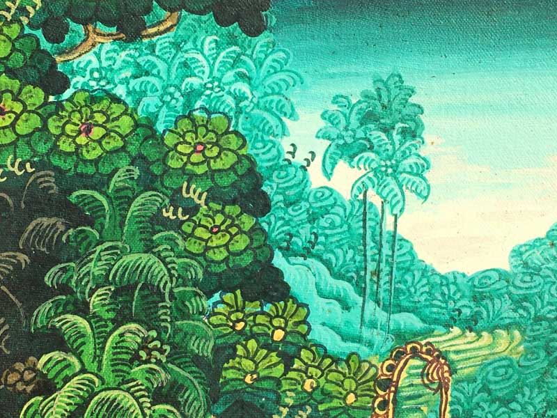 バリ島 ウブドのアクリル絵画 木製フレーム ハンドペイントアート