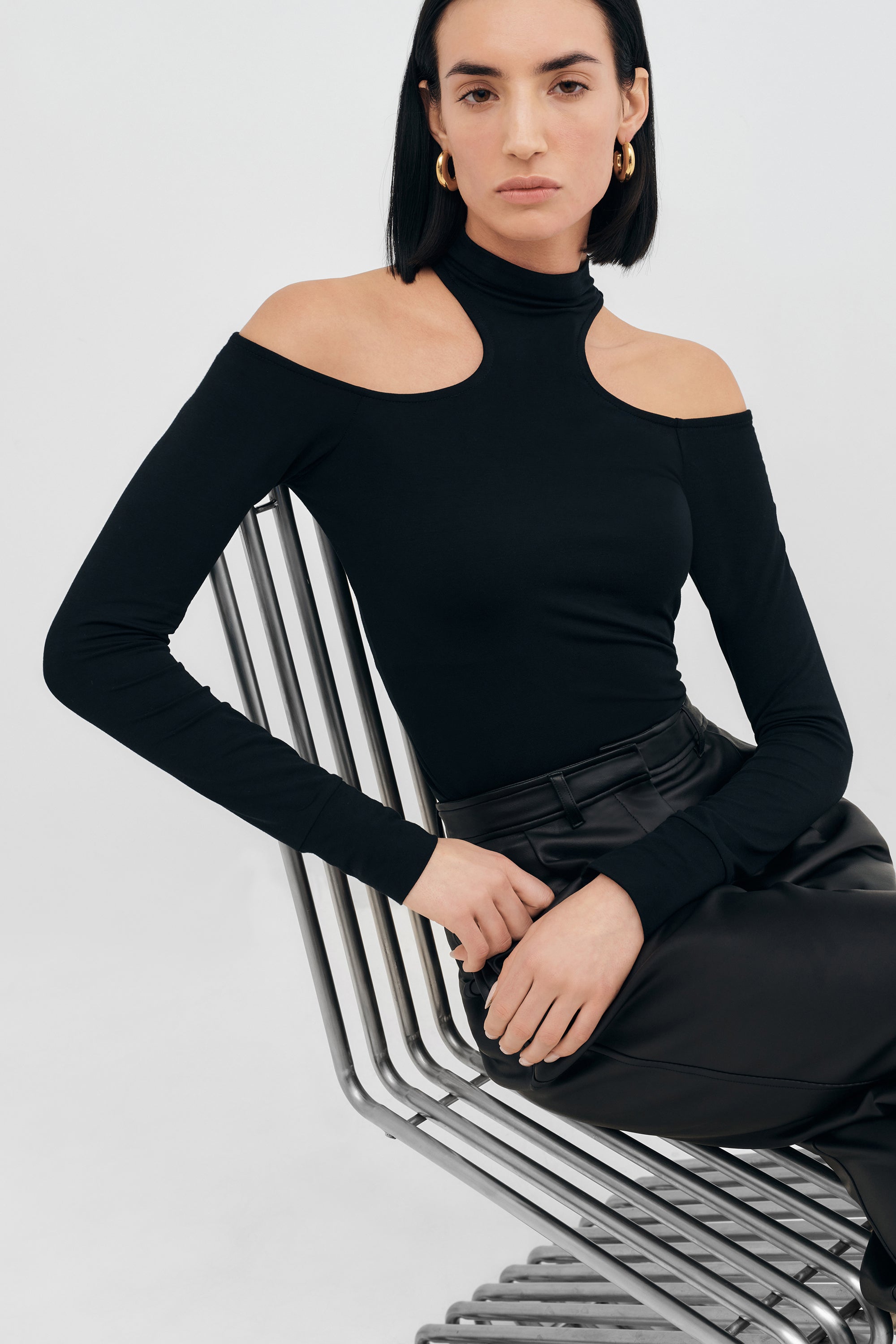 Women's Black Cold Shoulder Cut-Out Turtleneck Top - Teagan Top