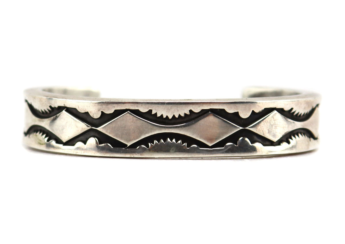 Emerson Bill - Navajo - Sterling Silver Stamped Bracelet c. 1970s, siz