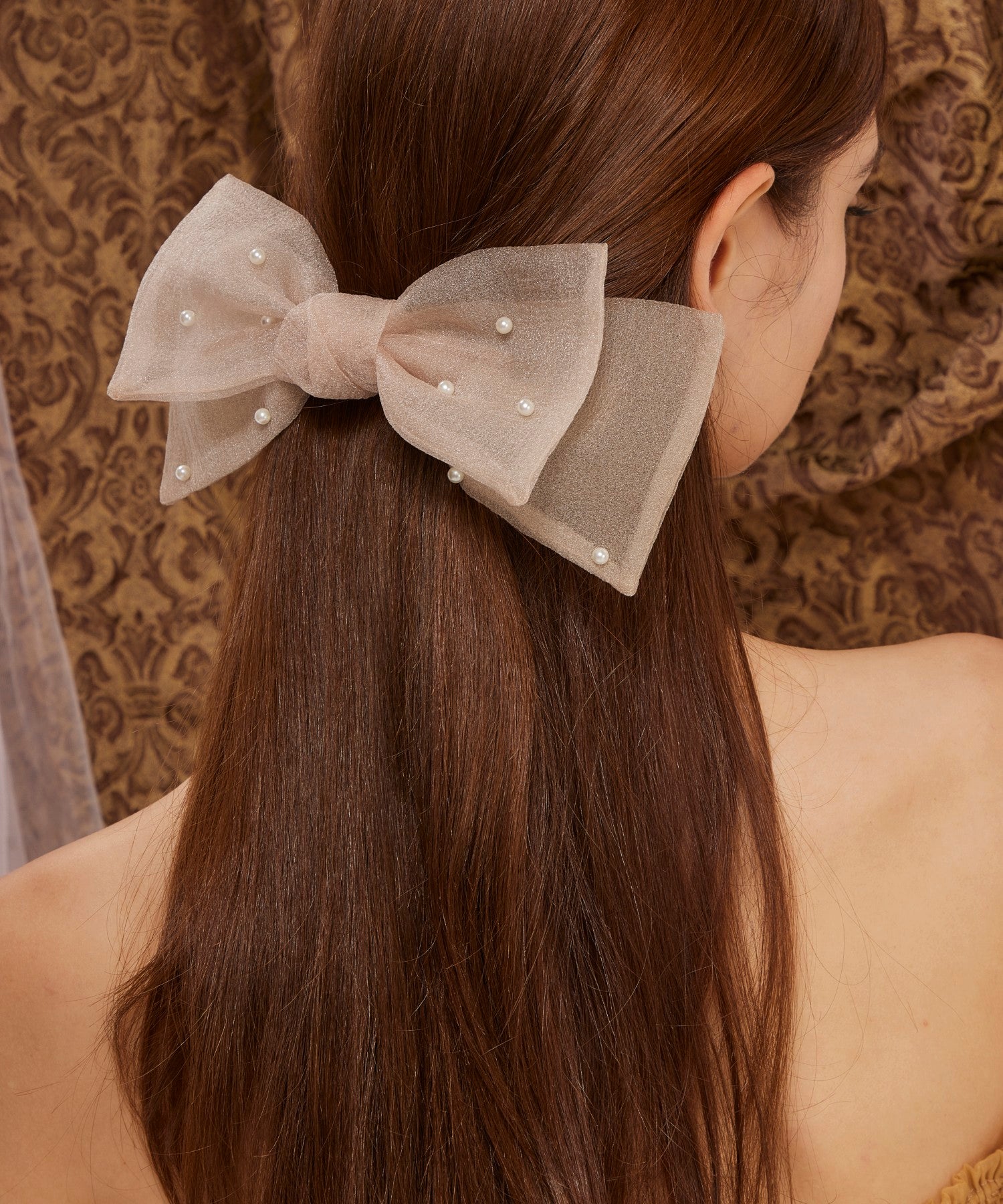 Gianella Barrette 透け感 オーガンジー ビッグリボン バレッタ