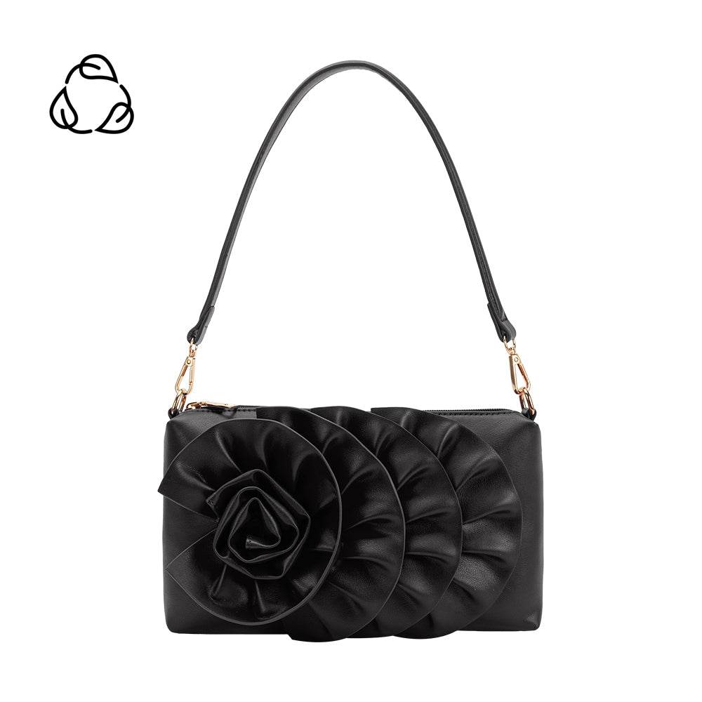 Black Florence Flower Recycled Vegan Crossbody Clutch | Melie Bianco
