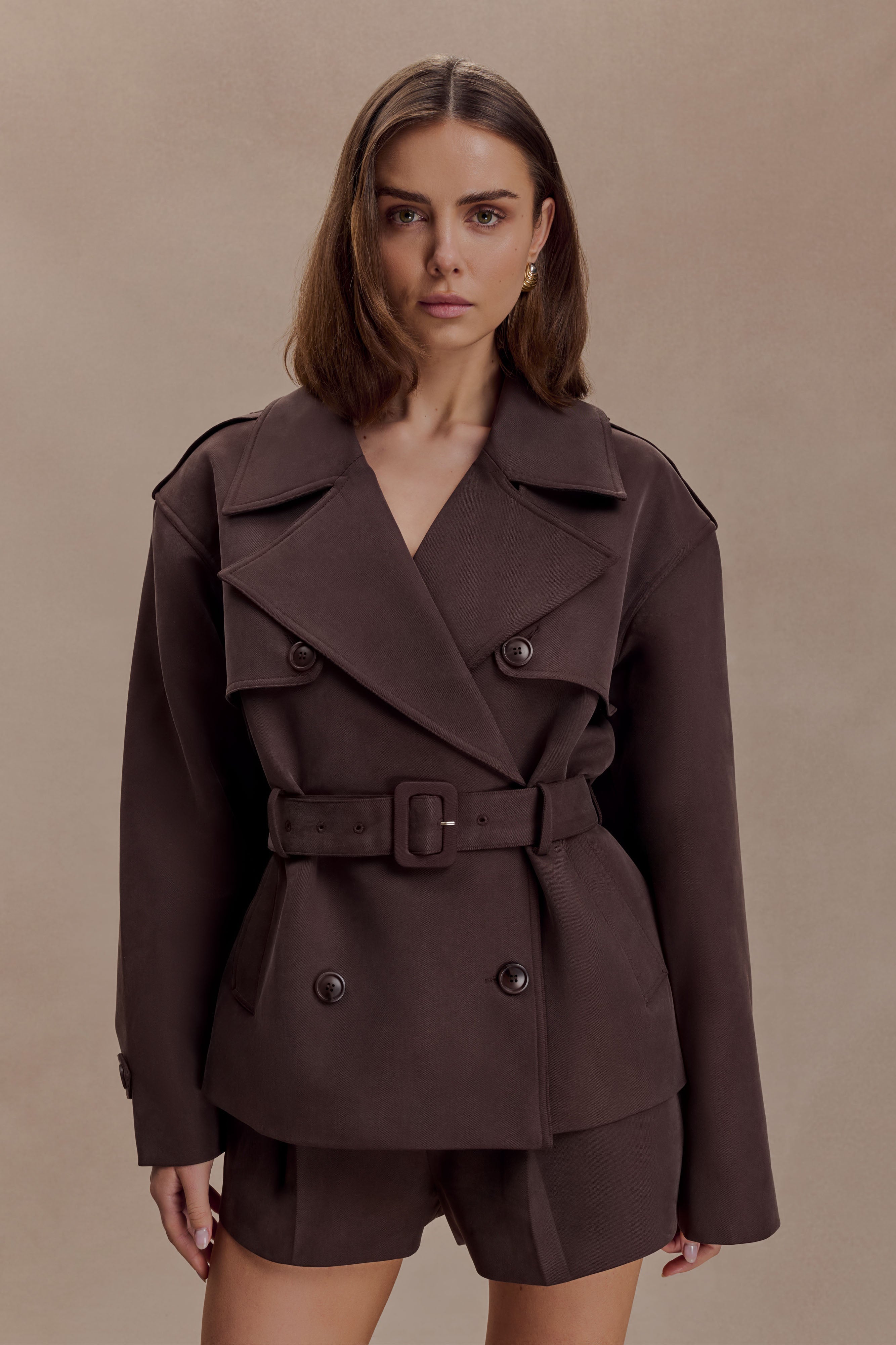 Alden Short Trench Jacket - Chocolate | MESHKI US