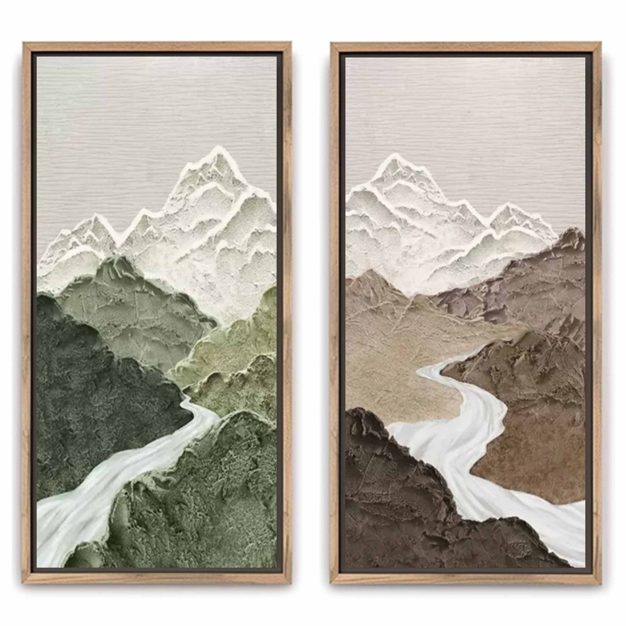 Brown Mountains Landscape Texture Painting Set of 2 Brown
