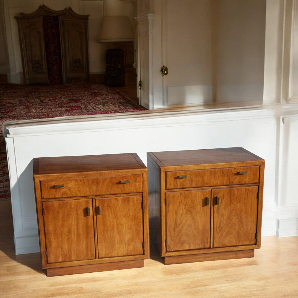 Pair of Drexel Heritage consensus pecan nightstands | Metro Retro