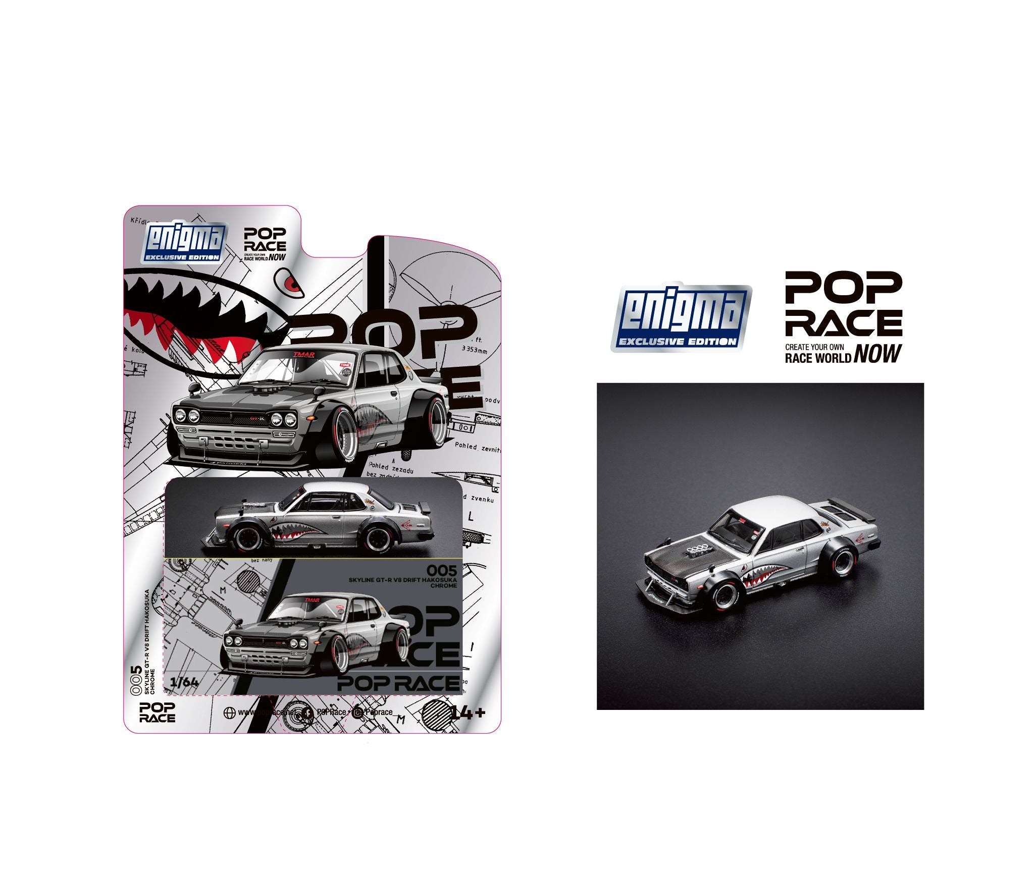 POP RACE x Enigma 1/64 Skyline GT-R V8 Drift (Hakosuka) Metallic