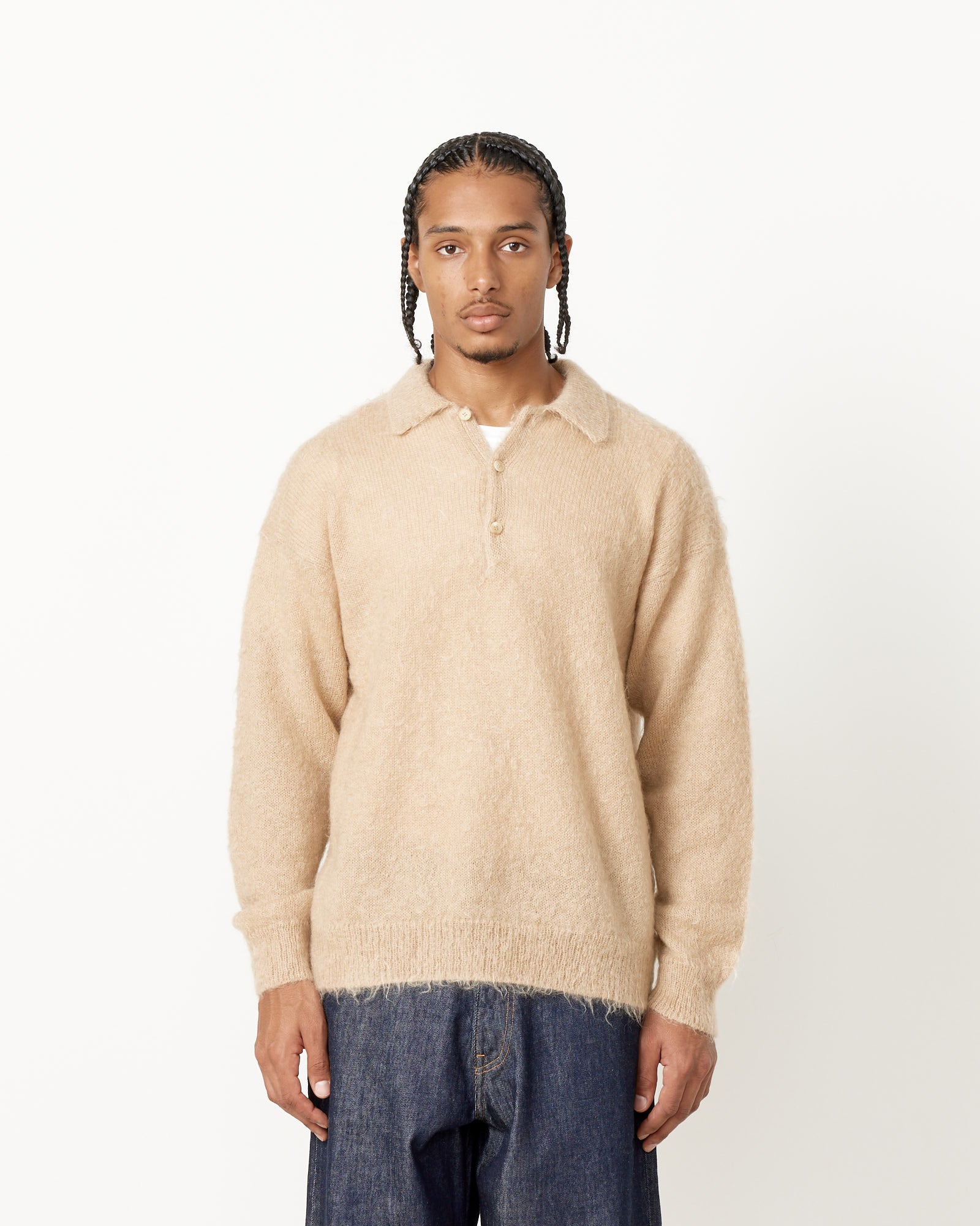 Brushed Mohair Knit Polo