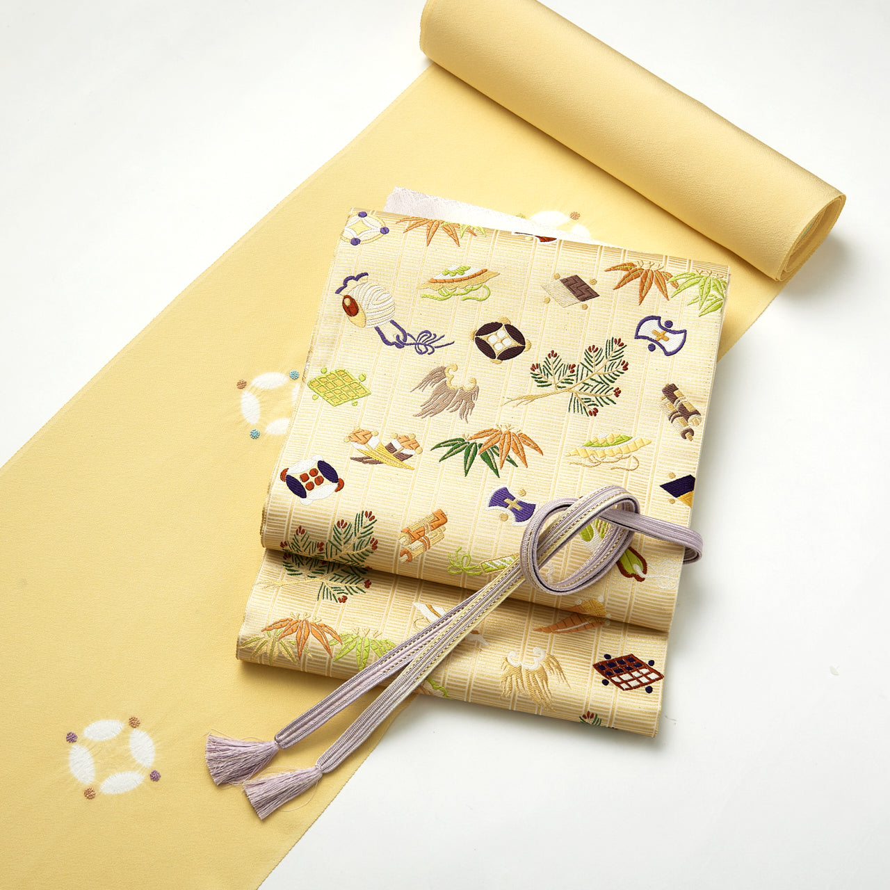 女性着物コーディネート【初詣や新年会へ】小紋調付下げに宝尽し袋帯で