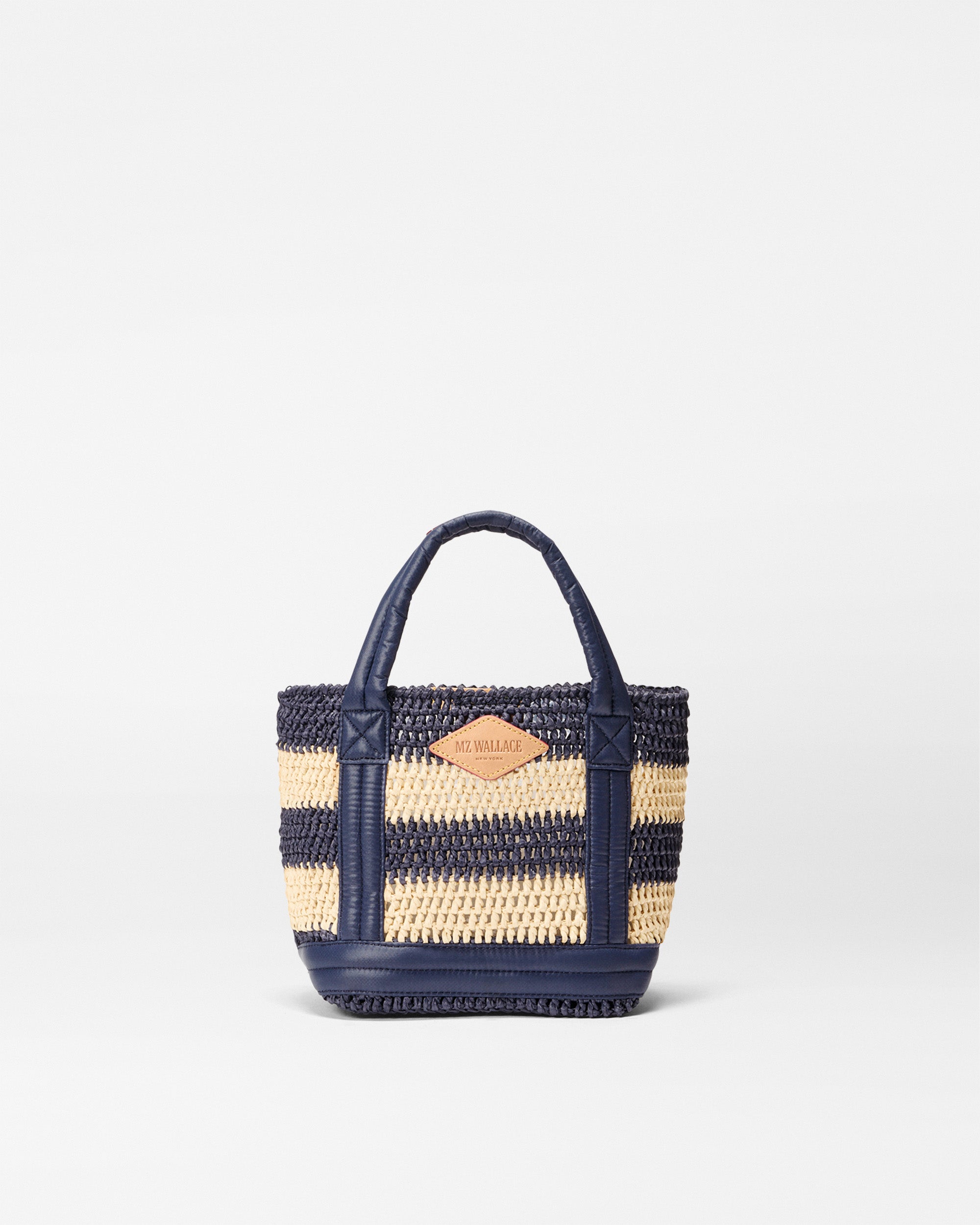 Navy/Natural Stripe Crochet Mini Crochet Tote