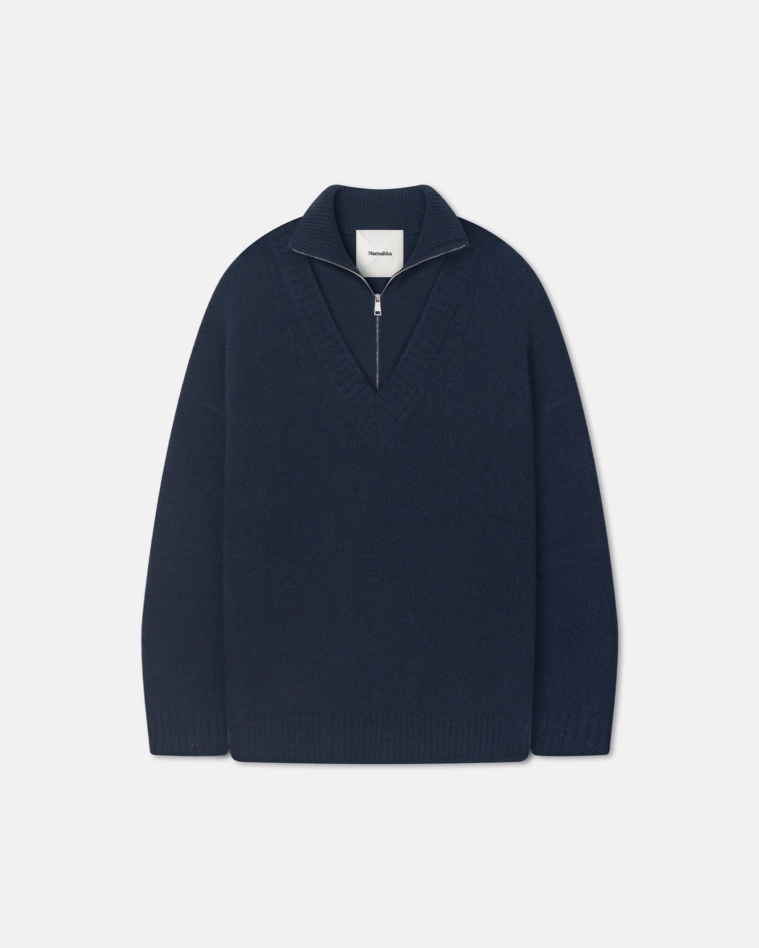 Kylen - Contrast Brushed Merino Sweater - Navy – Nanushka