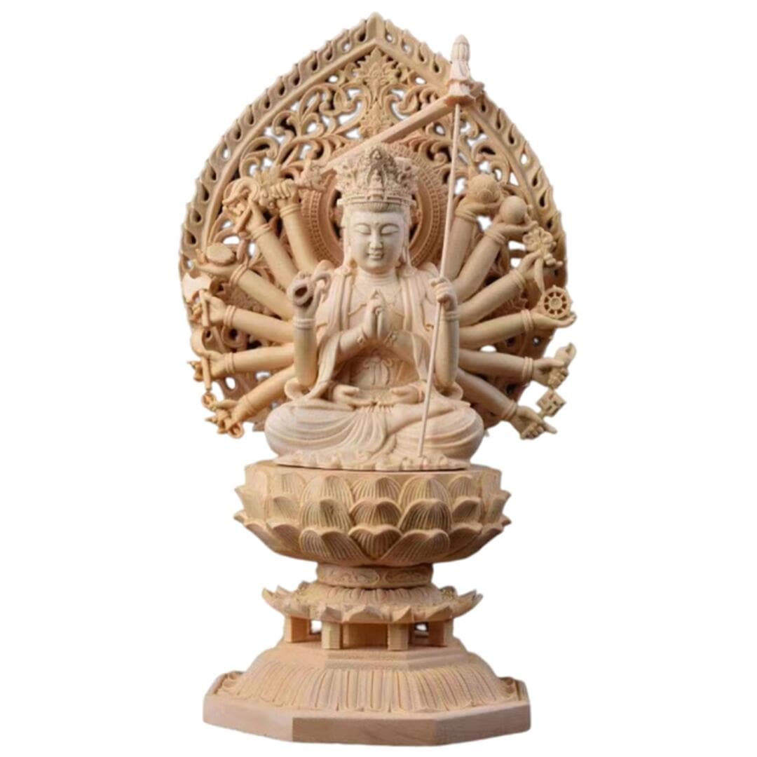 極上彫刻 木彫り仏像 准胝観音菩薩 七倶胝仏母像 天人丈夫観音 – 念珊