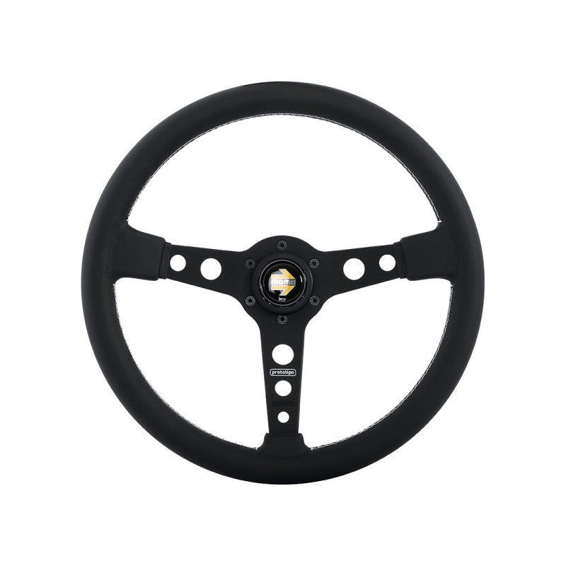 Momo Prototipo Steering Wheel 370 mm - Black Leather/White Stitch