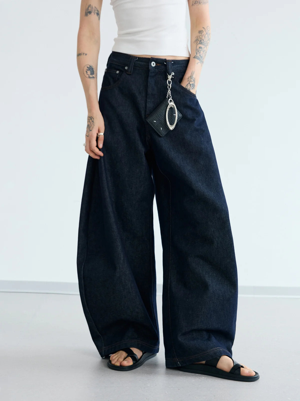 Peoplesense Dark Blue Raw Denim Jeans with Wide-leg – peoplesense