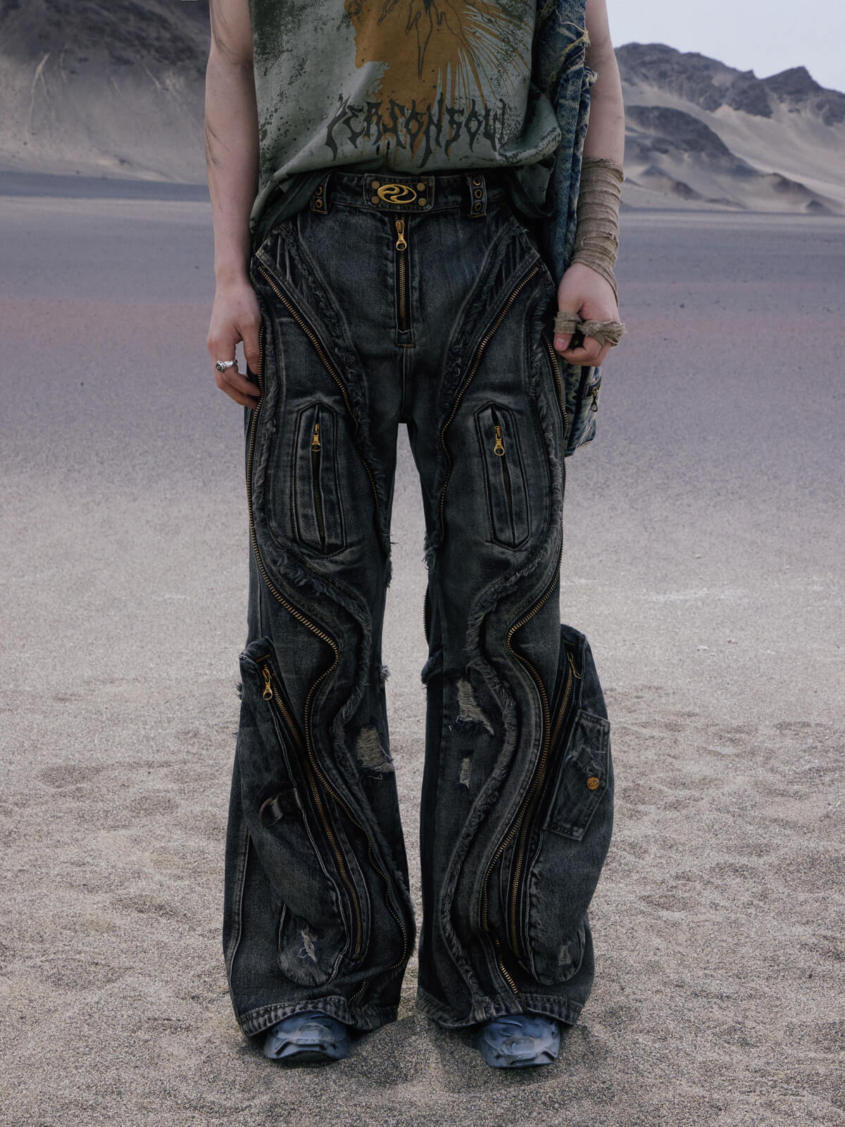 Personsoul Dirty Ripped Denim Baggy Jeans - personsoul