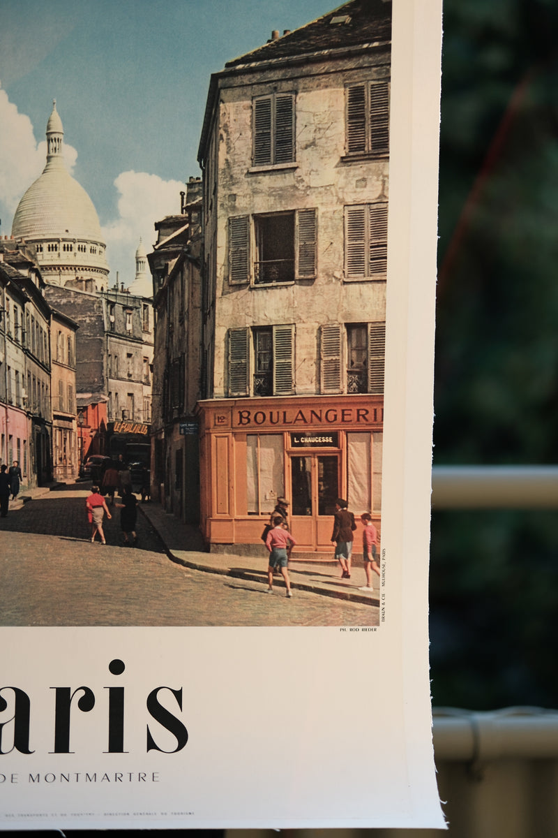 Vintage Mid-Century Paris Montmartre Travel Poster (Large/Linen