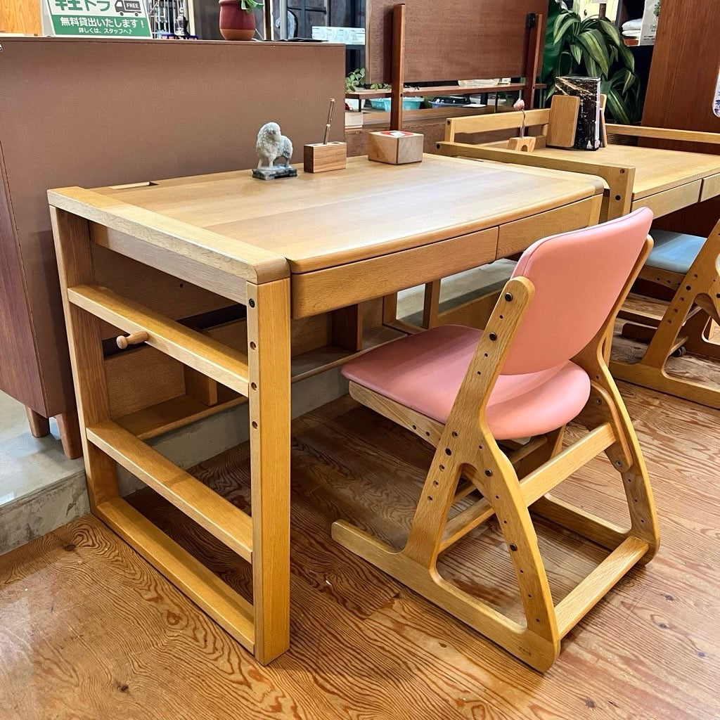 浜本工芸 学習机 NO.16＆デスクチェア セット ピンク 勉強机 木 ナラ