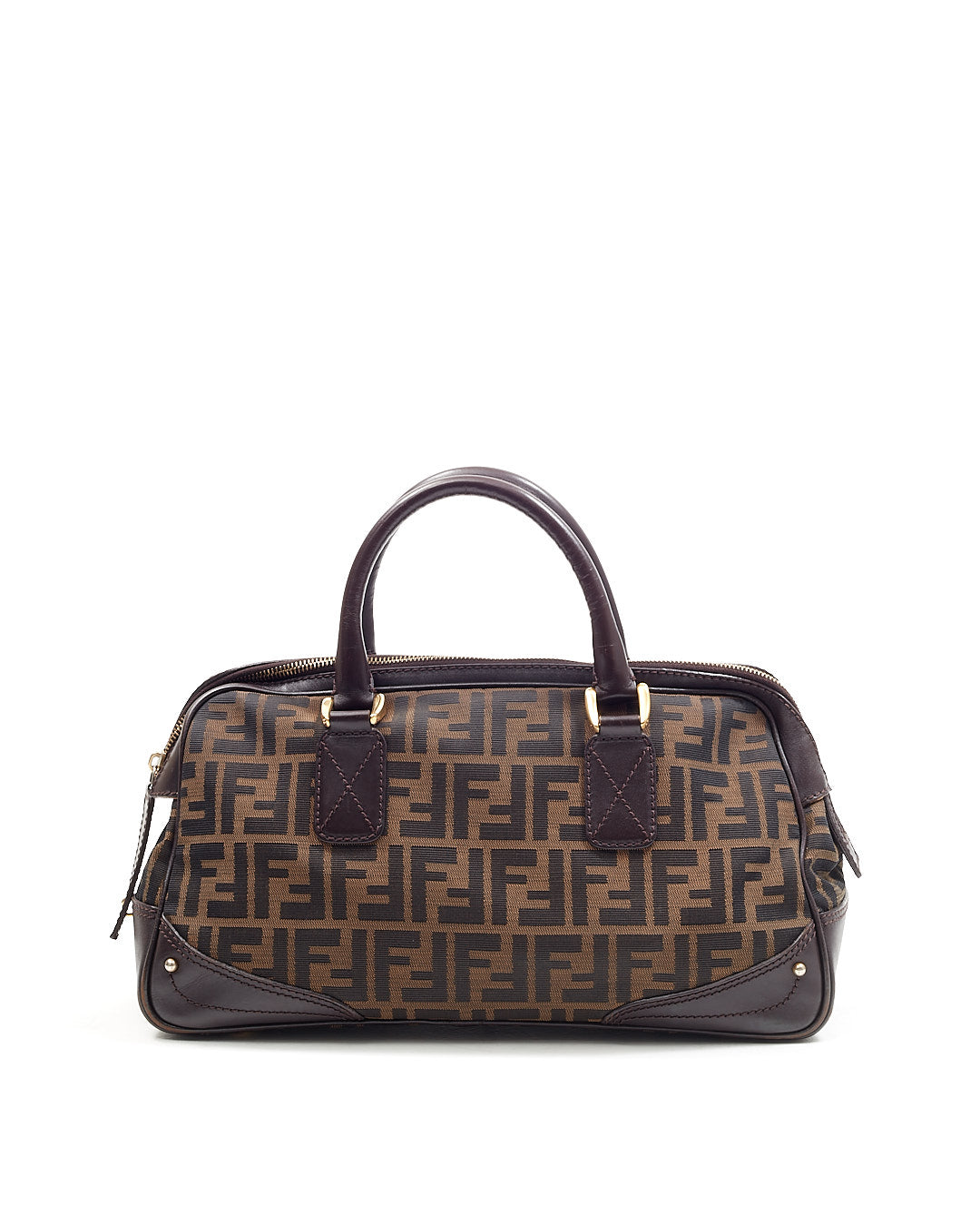 Explore a Fendi Brown Zucca Print Leather & Canvas Top Handle