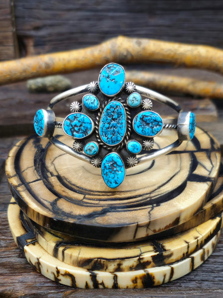 Sterling Silver Turquoise Nugget Bracelet by Wilson Dawes - 6 1/4