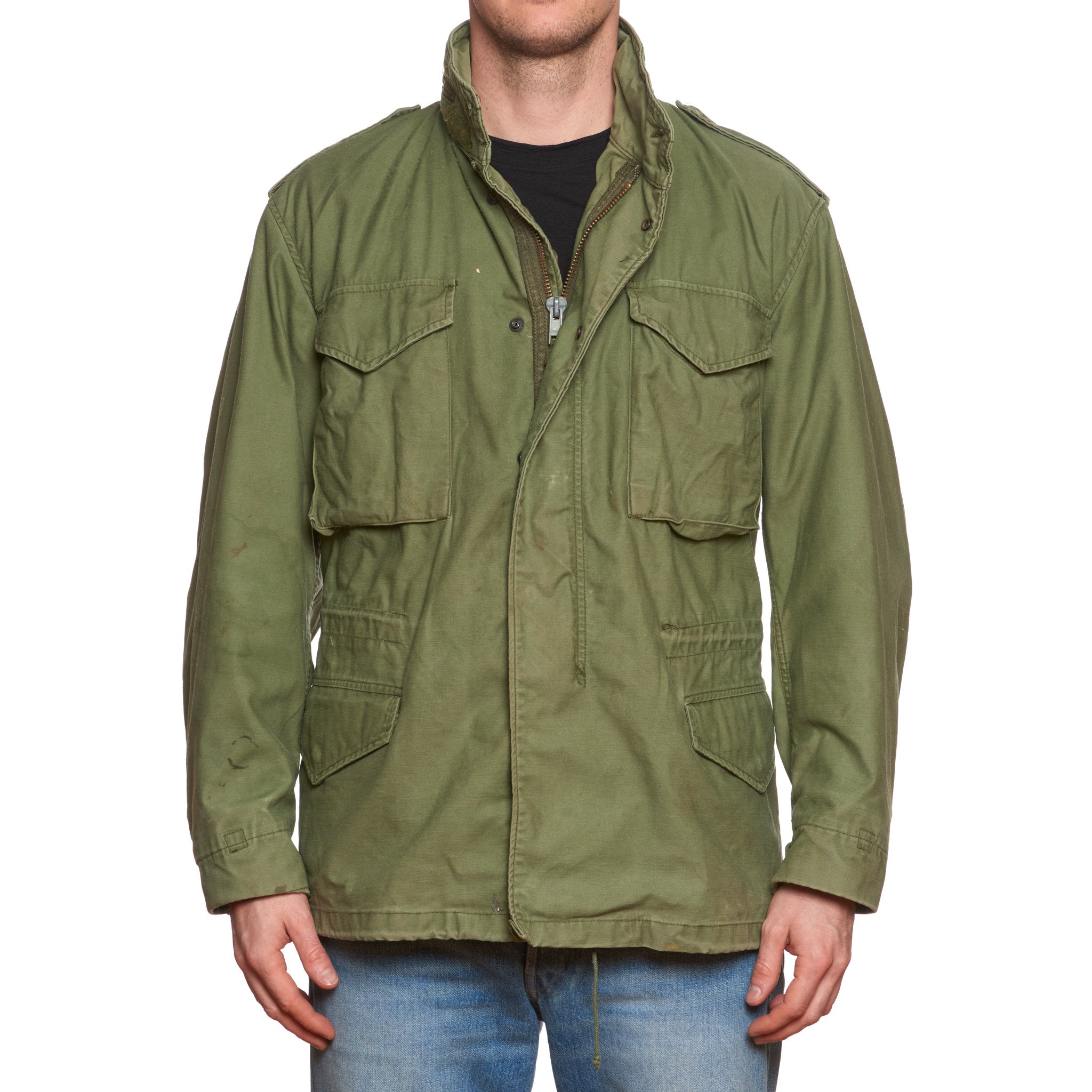 Vintage 1970's M-65 Olive Cotton Military Field Jacket Size L 1970's