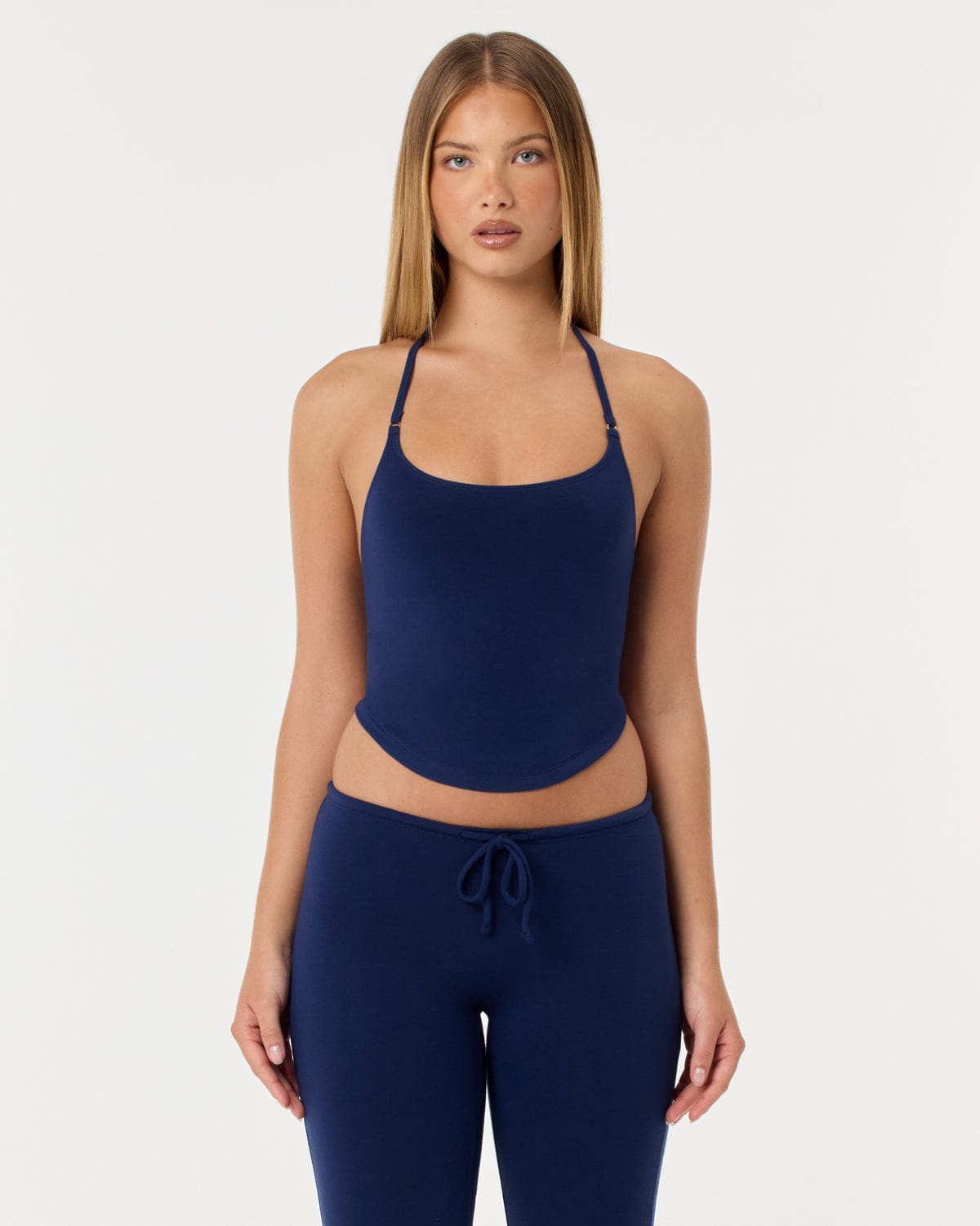 Open Back Halter Top | Navy
