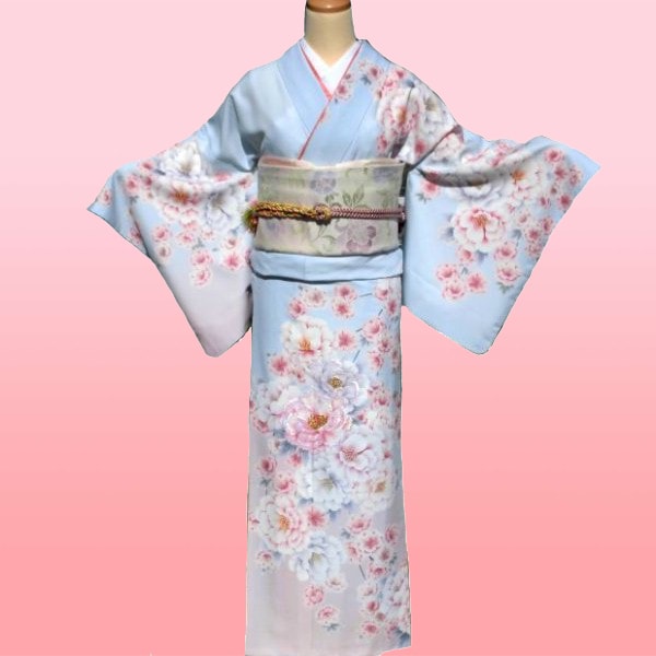 訪問着レンタル｜花わらべ｜水色地刺繍｜【着物レンタルゆきの着付け