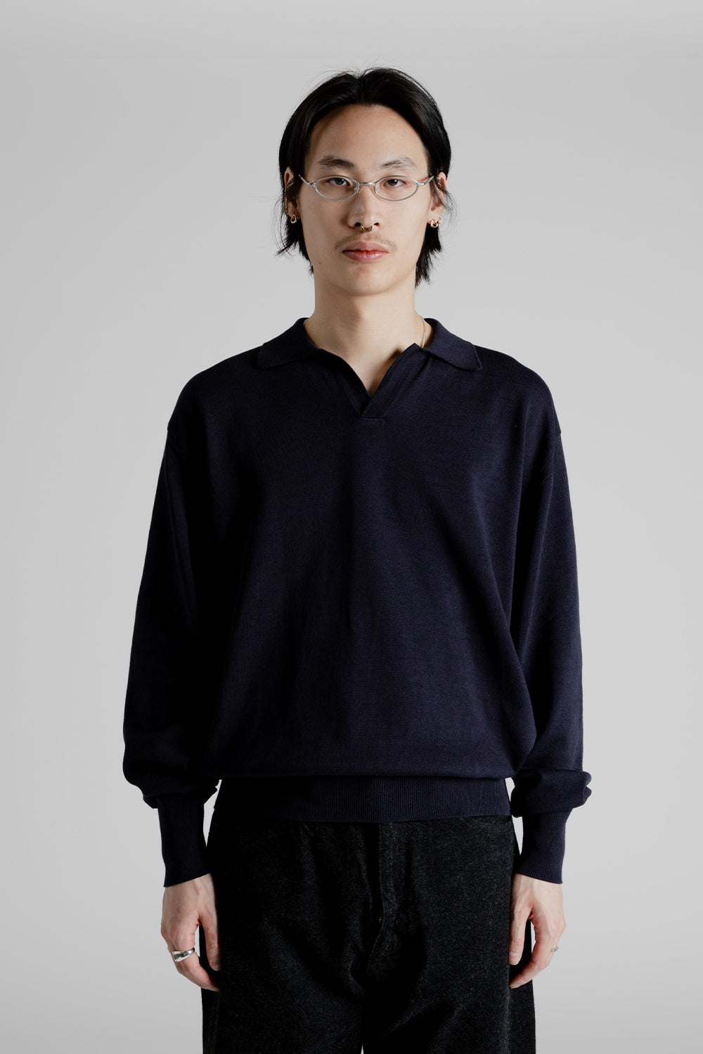 Kaptain Sunshine Cotton Knit Skipper Shirt - Navy | Wallace
