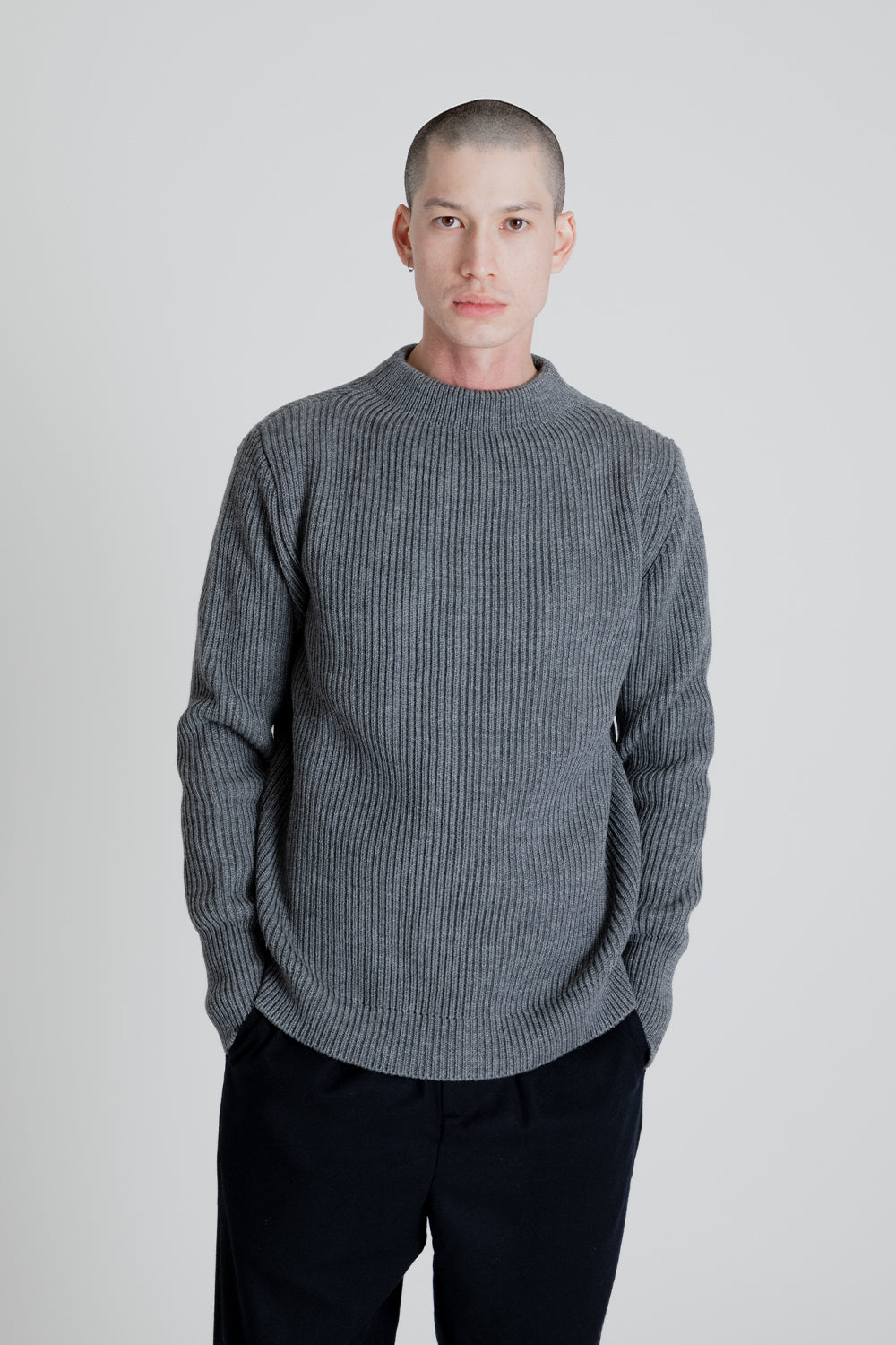 Andersen-Andersen Navy Crewneck Sweater in Grey | Wallace