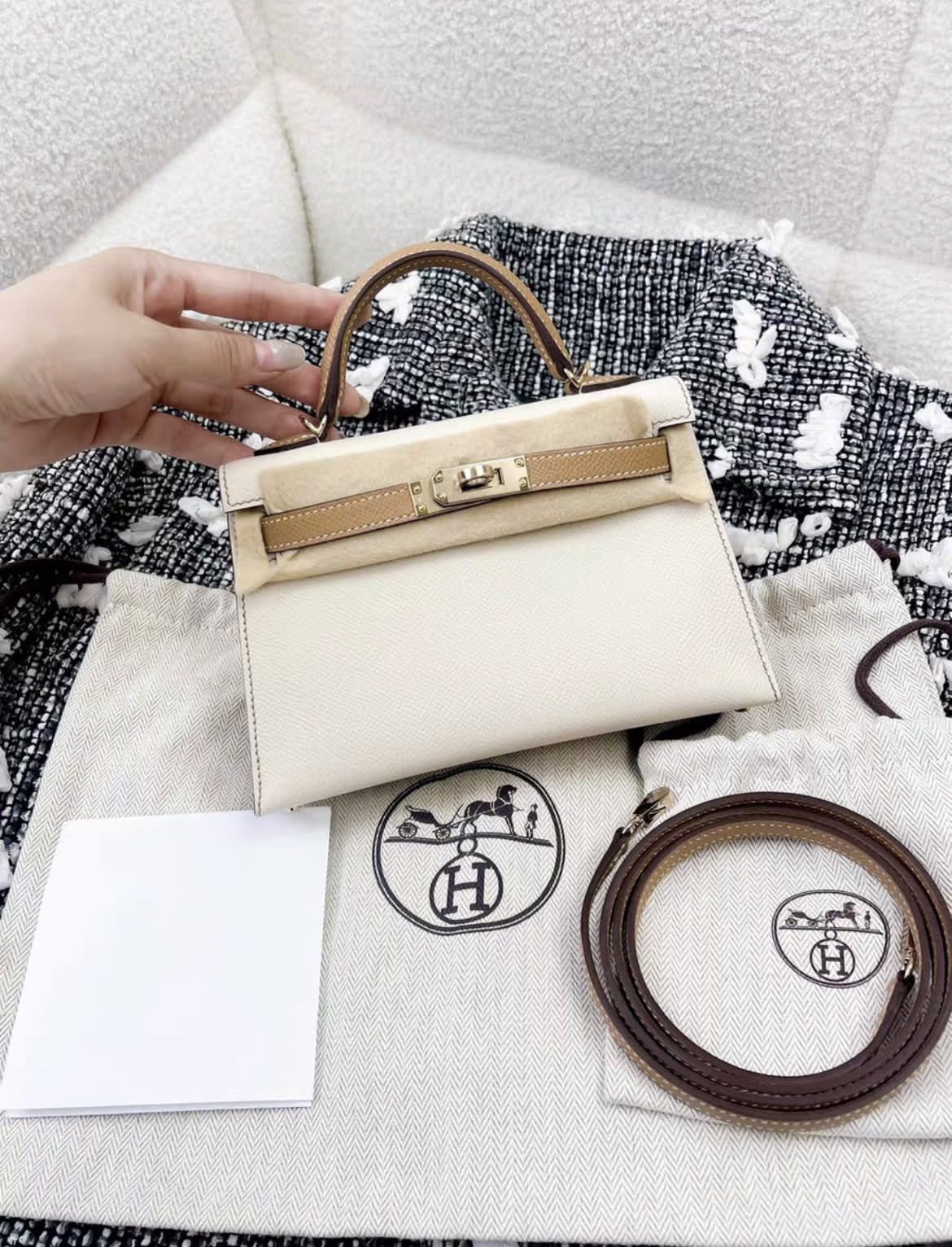 HERMES Epsom Horseshoe Mini Kelly Sellier 20 Craie Etain – Wararni.com