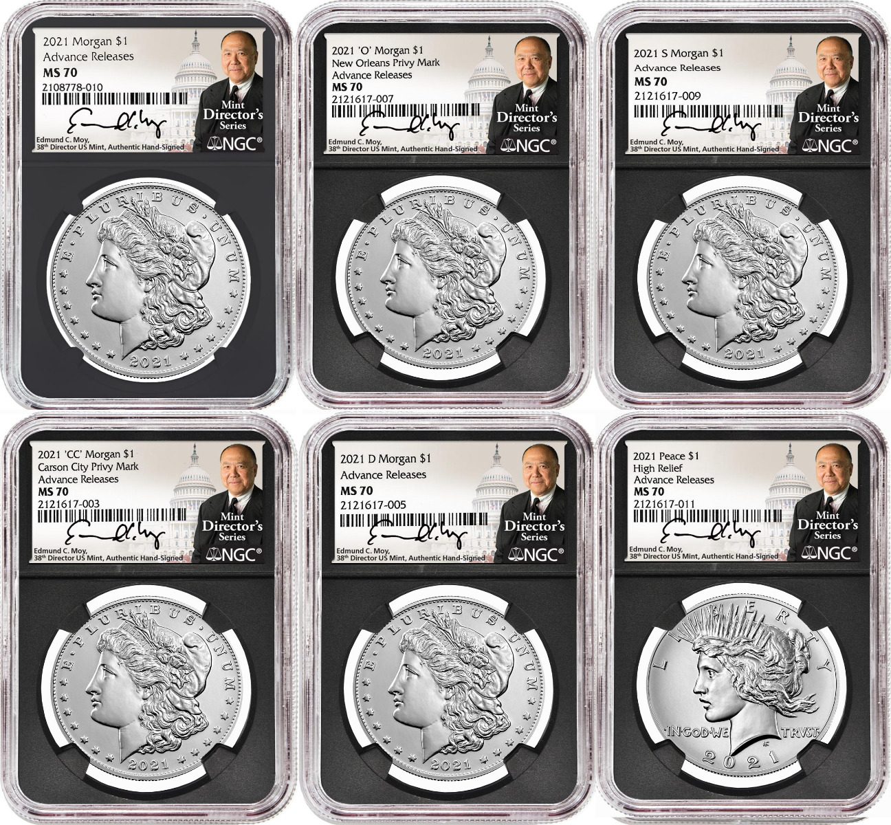 2021 Six-Piece Morgan & Peace Dollar Set NGC MS70 Advance Release Edmu