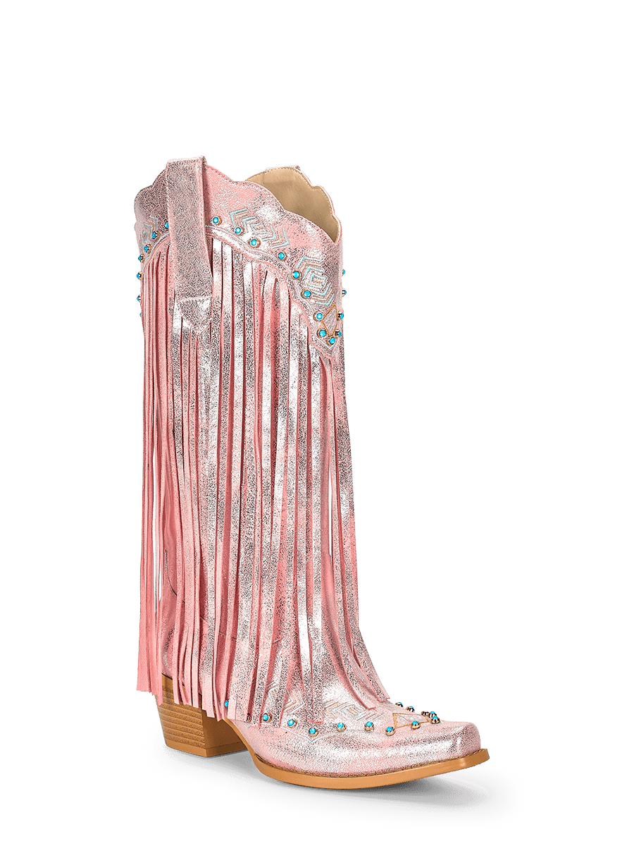 Pink Fringe Western Boots | Blue rhinestones Boots | WETKISS