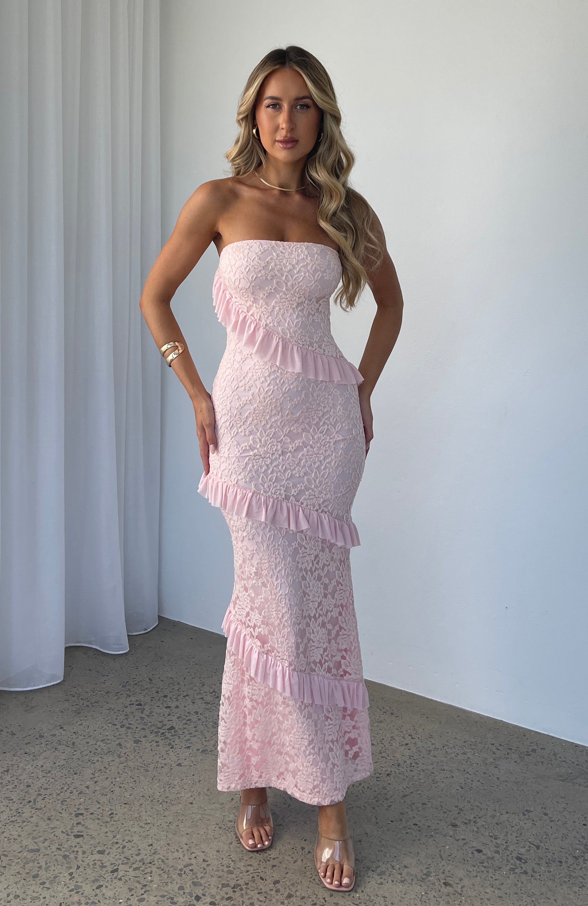 She's A Masterpiece Lace Maxi Dress Pink | White Fox Boutique US