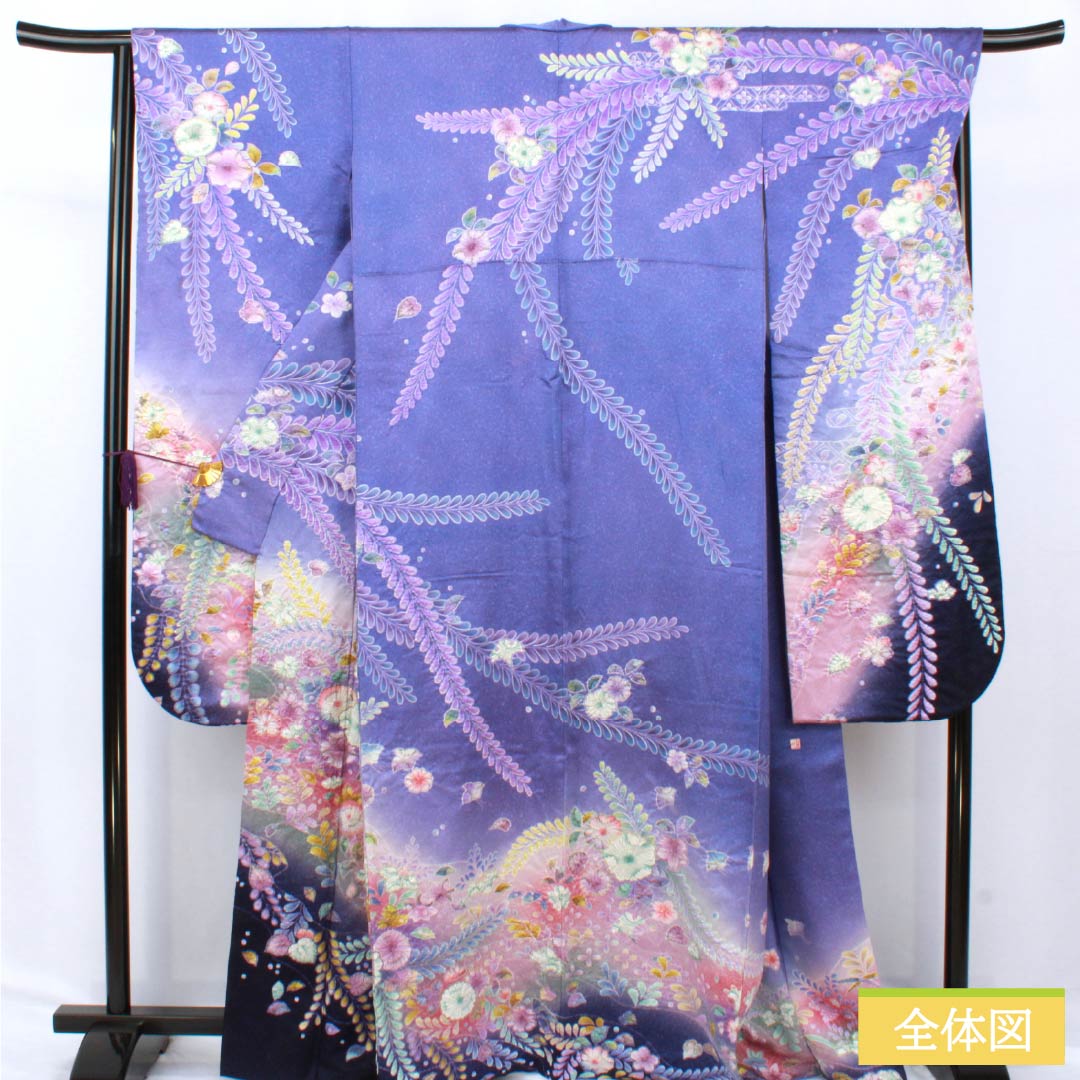 リサイクル着物】振袖 正絹 Bランク 身丈164cm 裄丈64.5cm 袷 竜胆色